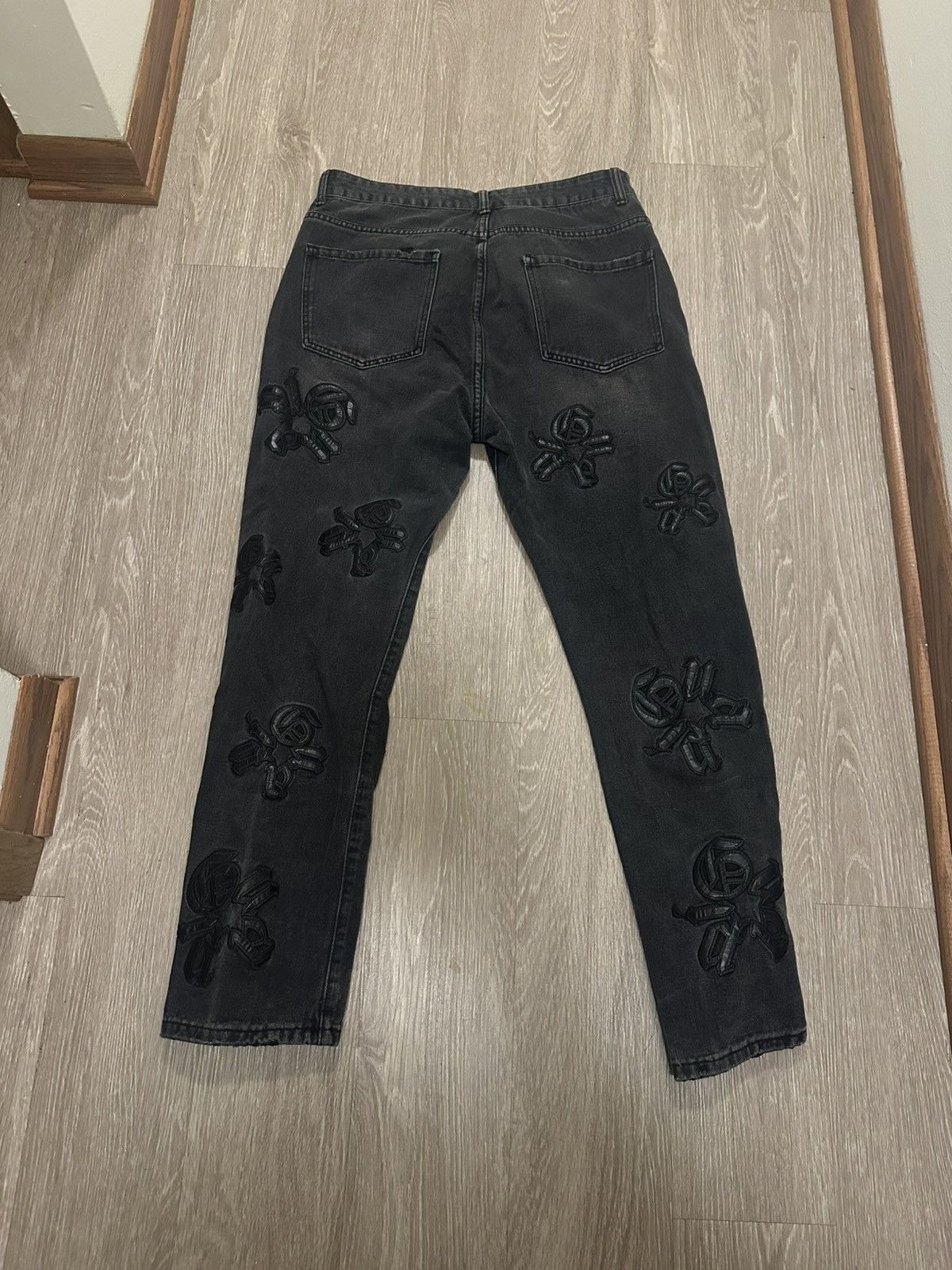 Other Black Distressed Cross Patch Denim Jeans Size US 34 / EU 50 - 4 Thumbnail