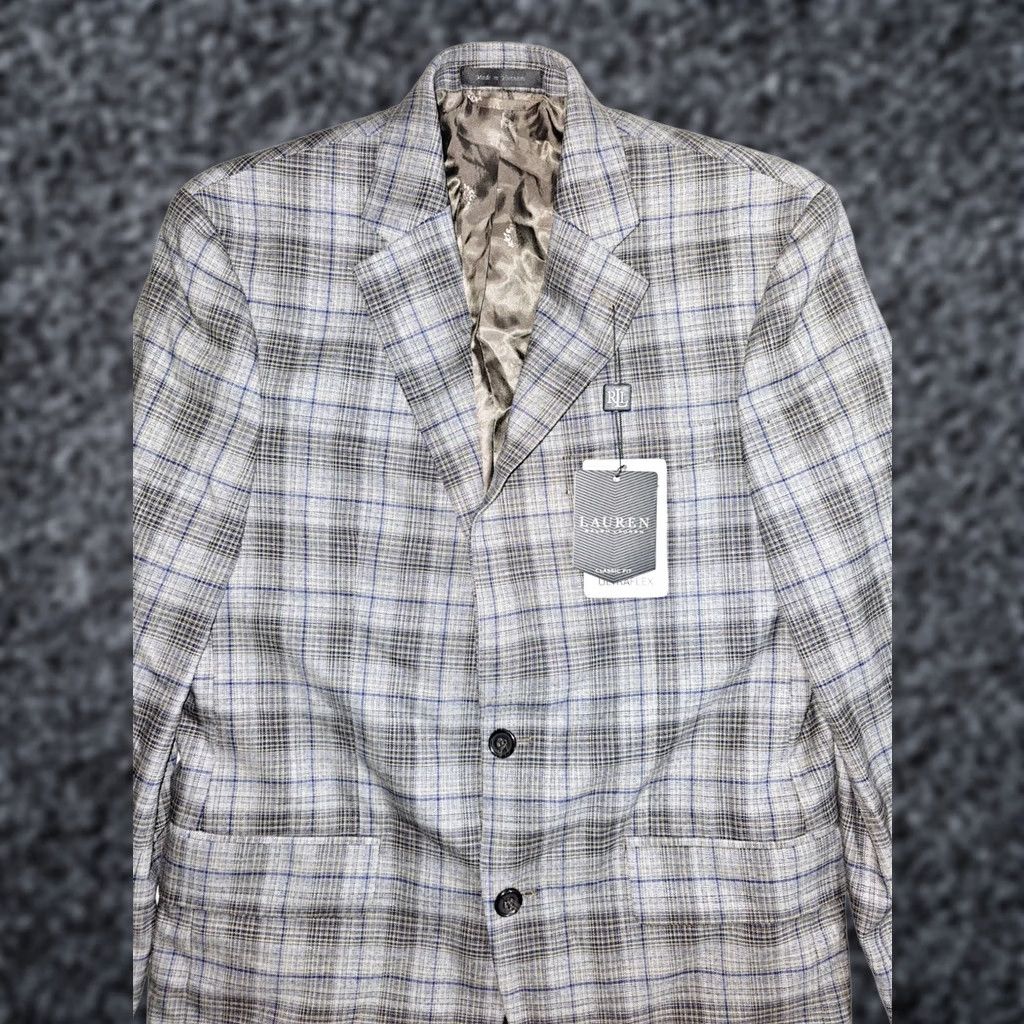 Ralph Lauren VINTAGE? (No) NWT Ralph Lauren Men Lexington Ultraflex Blazer Suit Coat Mens Sz 38R Taupe/Blue Check Blazer Jacket 38 Regular Mens Size 38R - 1 Thumbnail