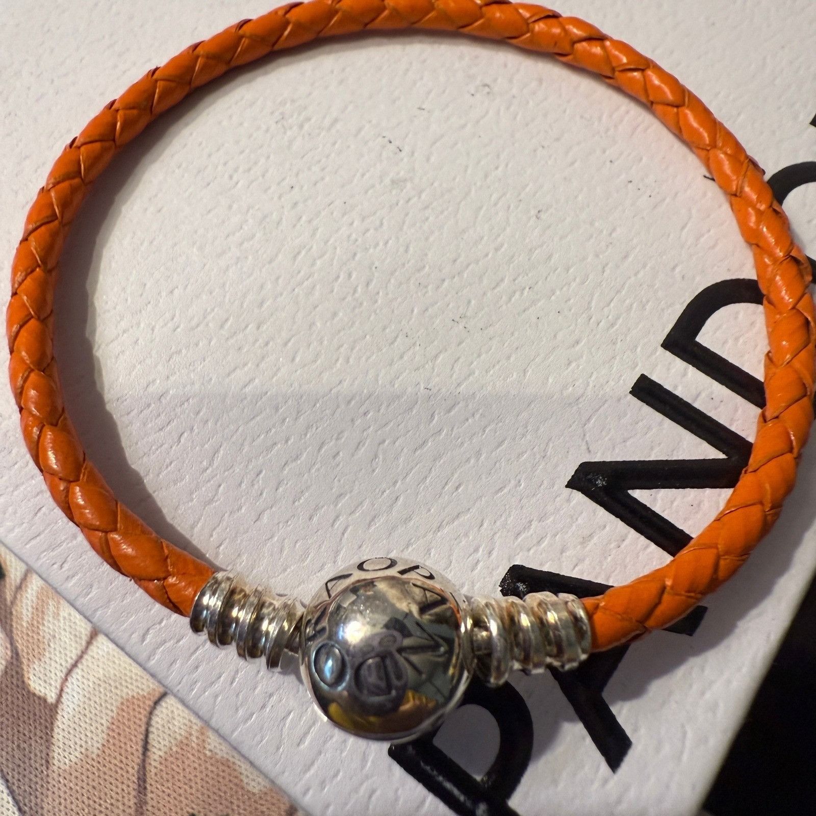 pandora Authentic Pandora, 19CM, Orange Braided Leather Bracelet, Si Size ONE SIZE - 6 Thumbnail