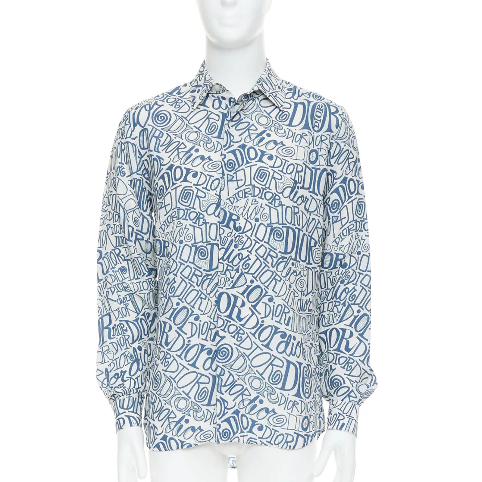 Dior Dior Shawn Stussy Blue Swirl Graffiti Long Sleeve Button Up Size US L / EU 52-54 / 3 - 7 Thumbnail