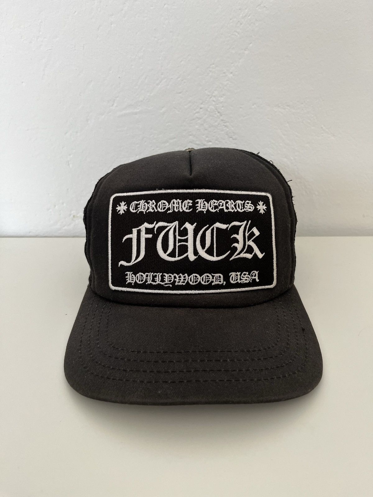 image of Chrome Hearts Fck Trucker Cap in Black, Men's
