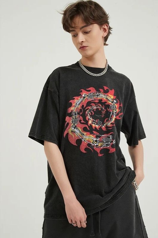 Japanese Brand Burning Skull Vintage Washed Tee Size US XXL / EU 58 / 5 - 3 Thumbnail