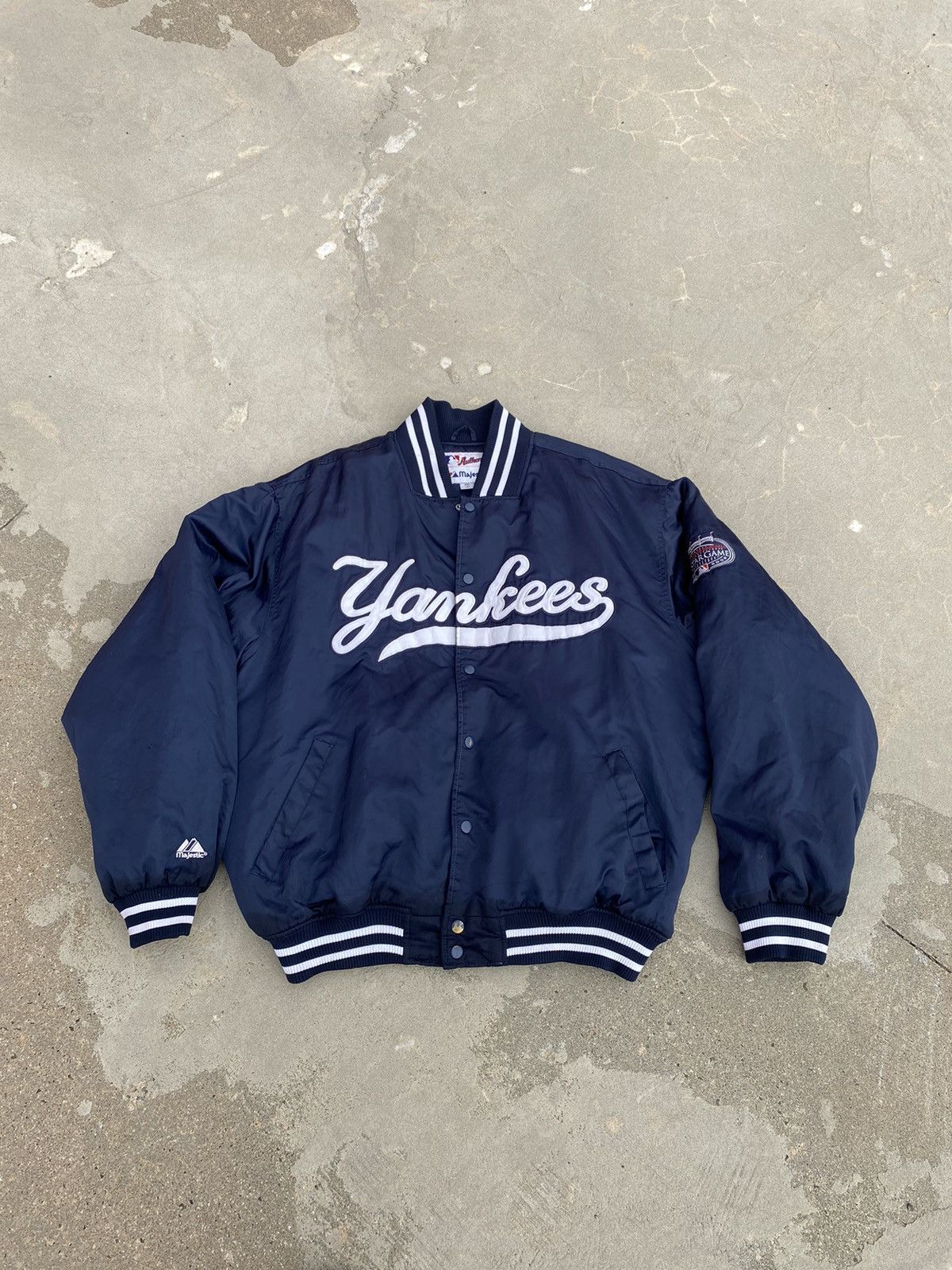 image of Vintage New York Yankees Authentic Majestic Varsity Jacket in Navy, Men's (Size 2XL)