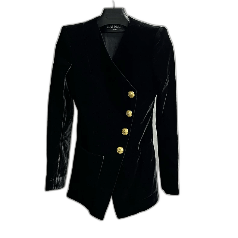 Balmain Black Velvet Shoulder Pad Blazer Jacket Size US S / EU 44-46 / 1 - 1 Thumbnail