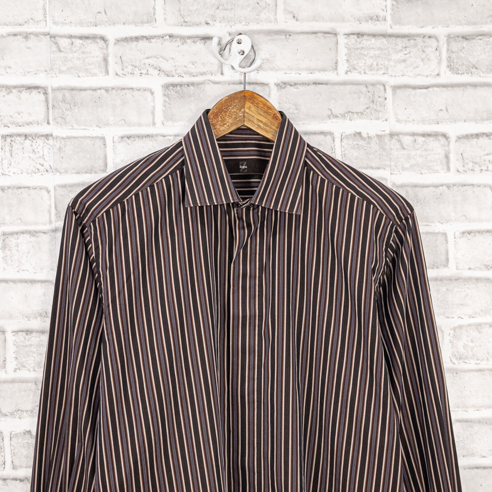 Ermenegildo Zegna Z Zegna Men's Long Sleeve Button up Shirt Brown striped Size US M / EU 48-50 / 2 - 4 Thumbnail