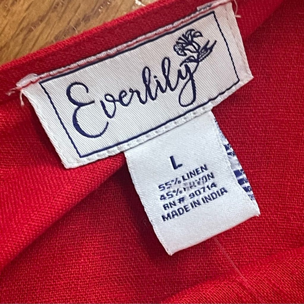 Everlane Everlily Red Linen midi jumpsuit romper v-neck Sz Large Size 32" / US 10 / IT 46 - 9 Thumbnail