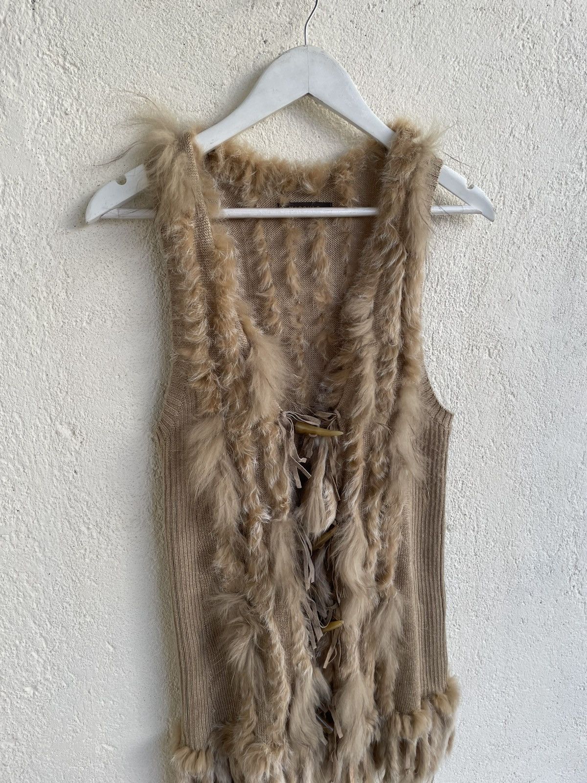 Tornado Mart 00s Fur Trim Kait Long Vest Cardigan Beige Boho Y2K 14th Goa Size 36R - 8 Thumbnail