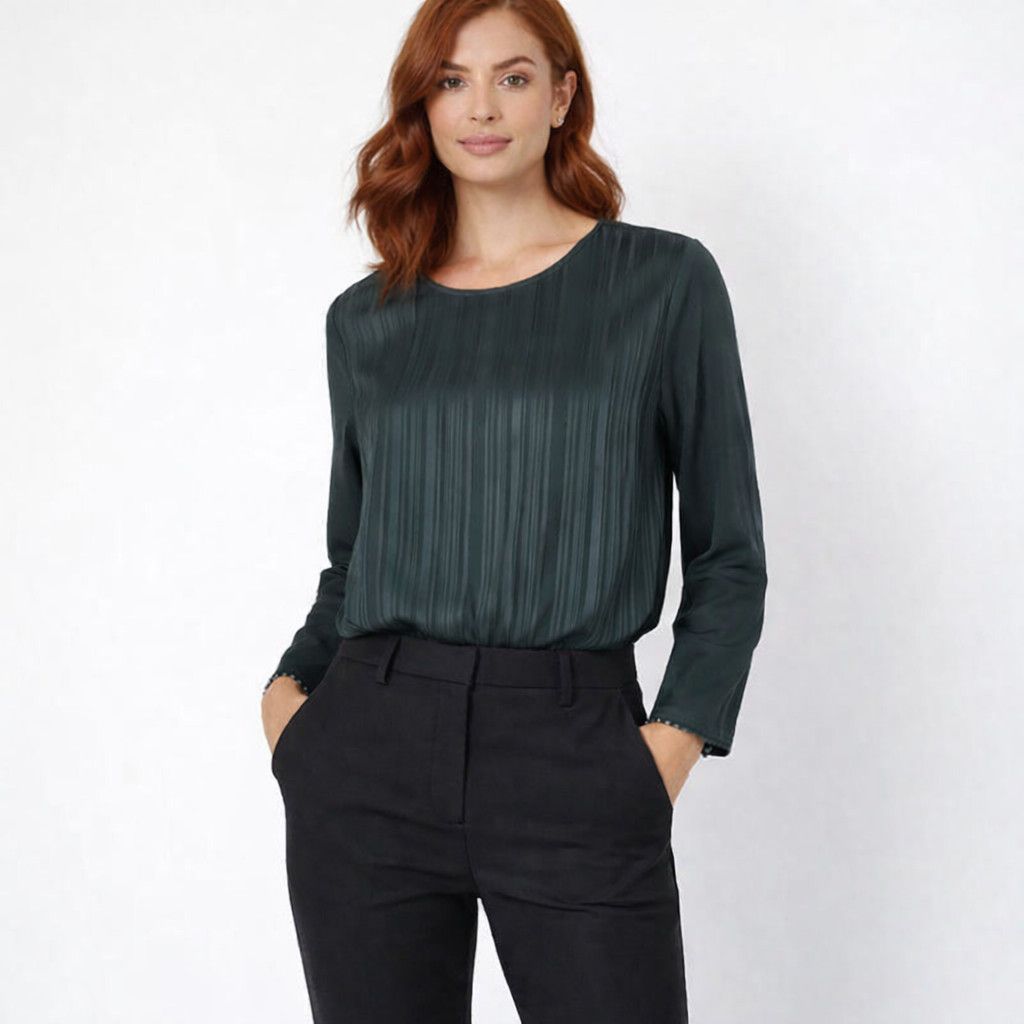 Reiss Adina Pintuck Forest Green Silk Long Slv Blouse Fall Spring Size M / US 6-8 / IT 42-44 - 1 Thumbnail