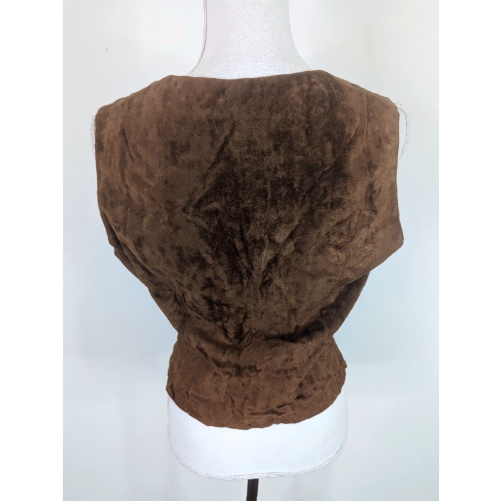 Velour VINTAGE 70s Brown Velour Vest Waistcoat Women's S Velour Vest Waistcoat 6 V1J Size S / US 4 / IT 40 - 3 Thumbnail
