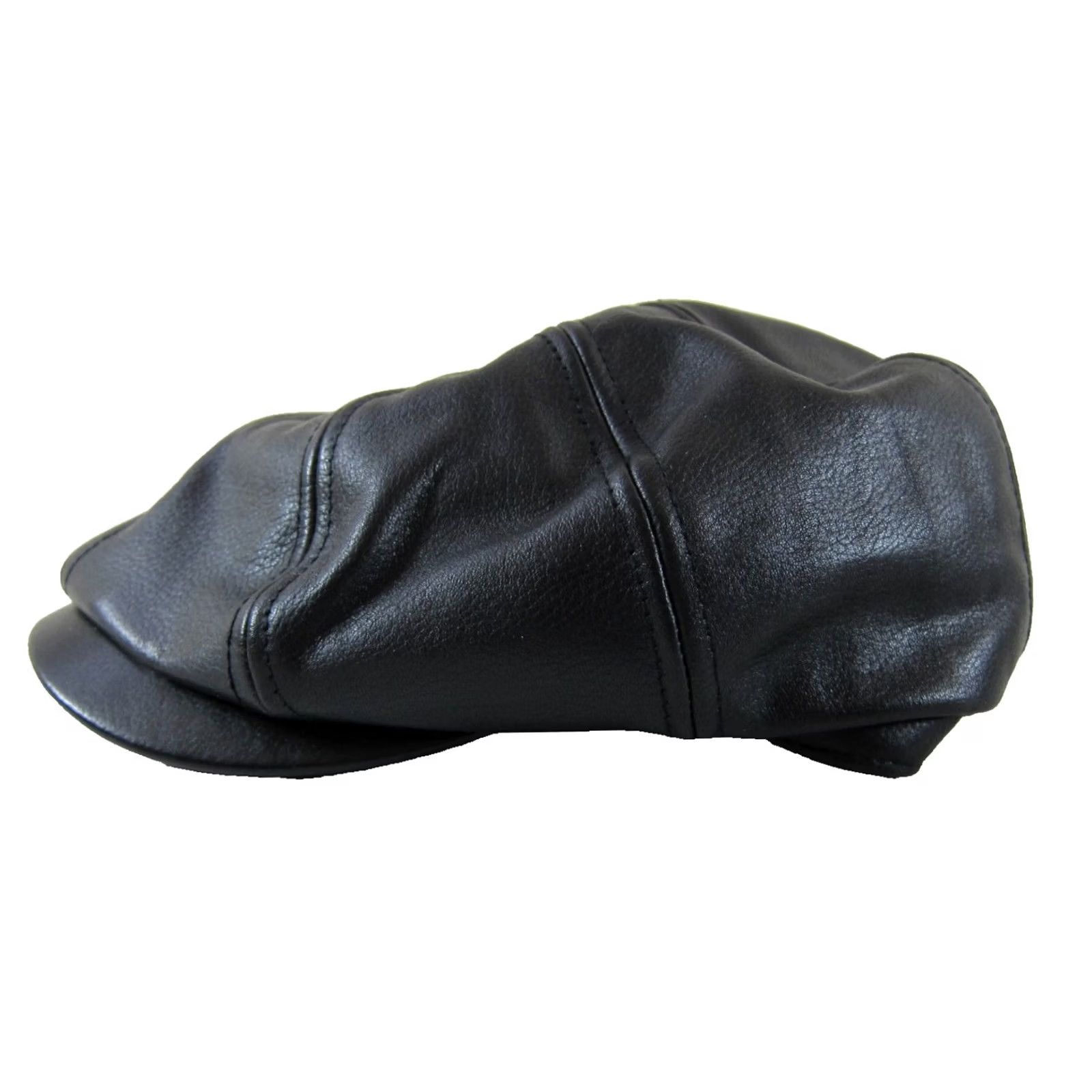 Vintage American Hat Makers 100% Leather Black Newsboy Cabbie Flat Hat Cap Medium Size ONE SIZE - 5 Thumbnail