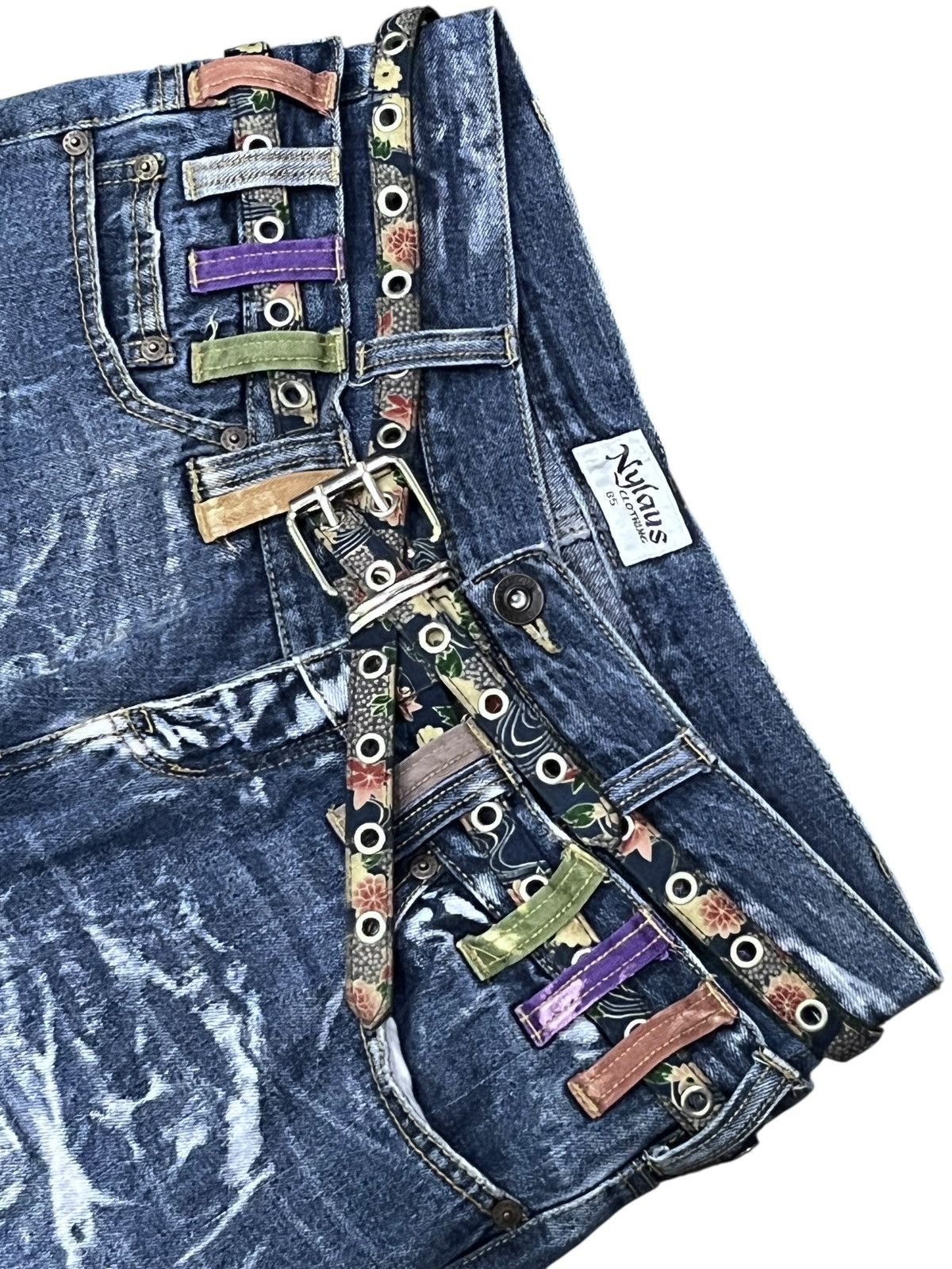 Japanese Brand 💥Nylaus Double Waist Tiger Stripe Acid Wash Straight Jeans Size US 32 / EU 48 - 3 Thumbnail