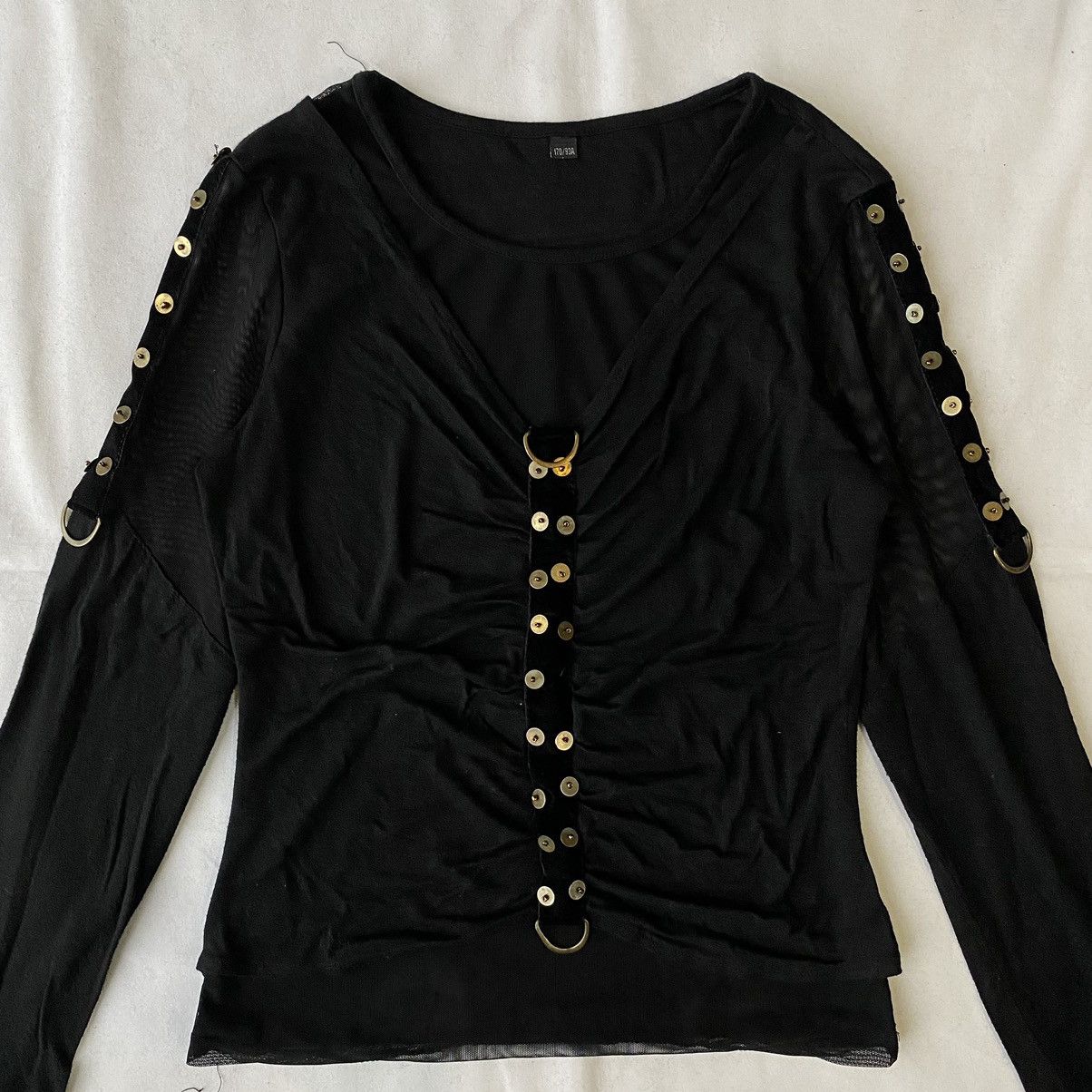 Japanese Brand Black Studded Ruched Mesh Double Layer Punk Goth Grunge Top Size M / US 6-8 / IT 42-44 - 7 Thumbnail