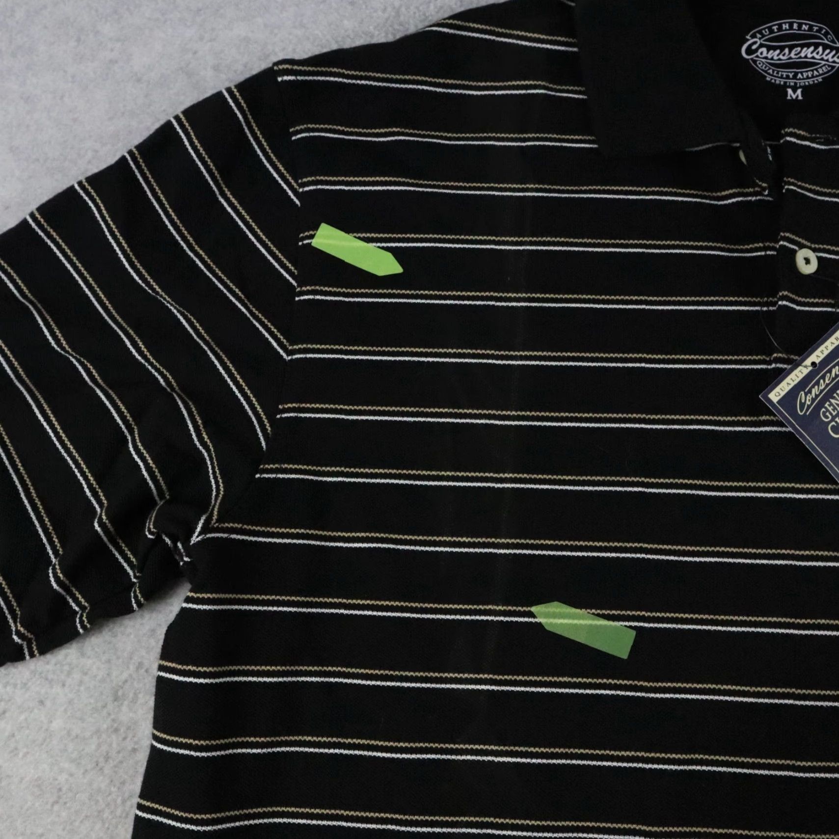 Vintage Consensus Polo Shirt Mens Medium Golf Casual Knit Black Striped Short Sleeve Size US M / EU 48-50 / 2 - 2 Thumbnail