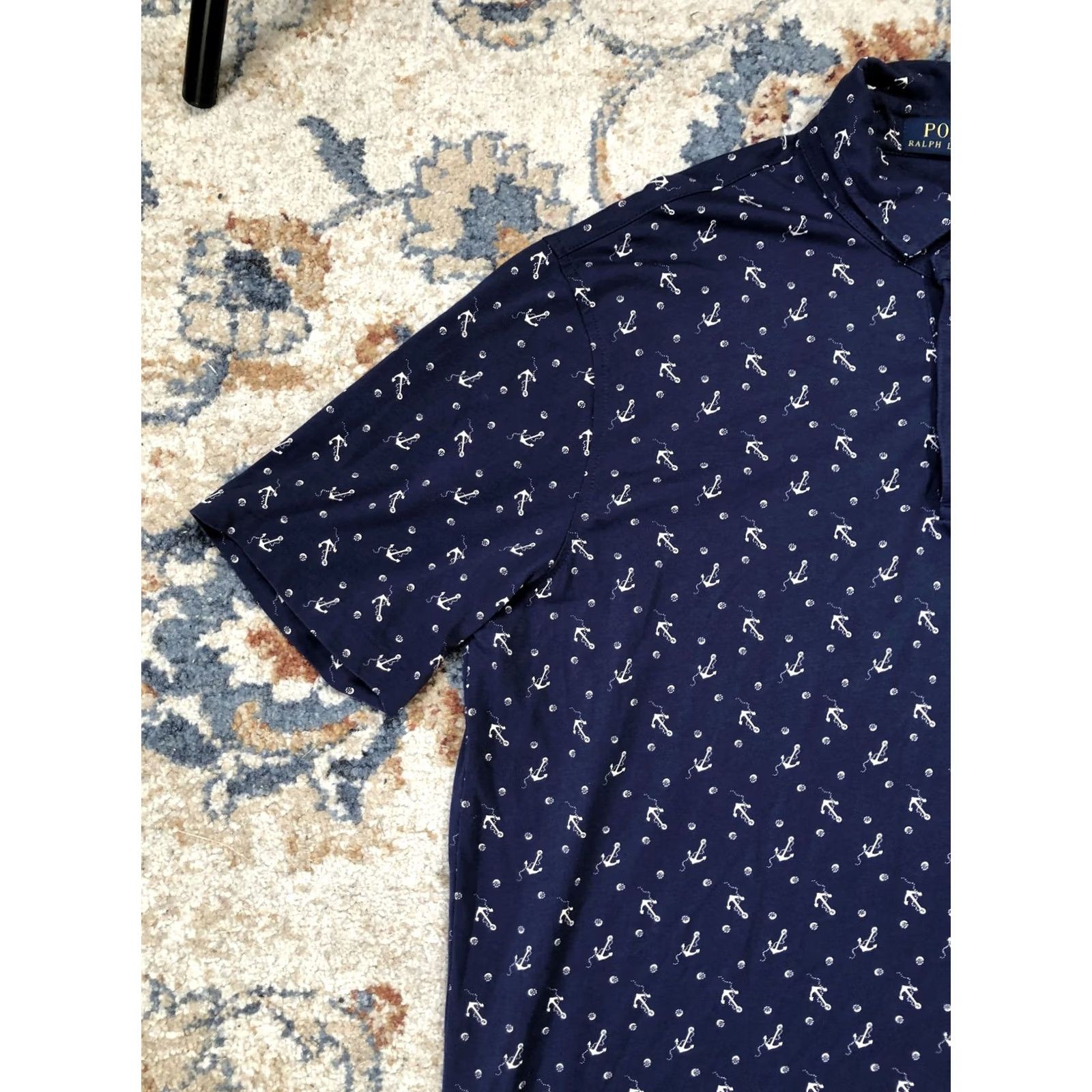 Polo Ralph Lauren Polo Ralph Lauren Polo Shirt Mens Medium Navy Anchor Print Pocket Nautical R67 Size US M / EU 48-50 / 2 - 3 Thumbnail