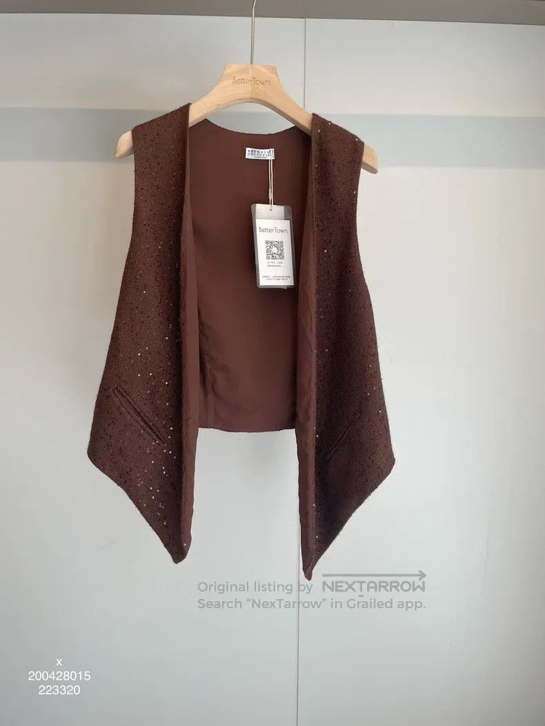 Brunello Cucinelli Brunello Cucinelli Dark brown sequin cashmere vest Size L / US 10 / IT 46 - 1 Thumbnail