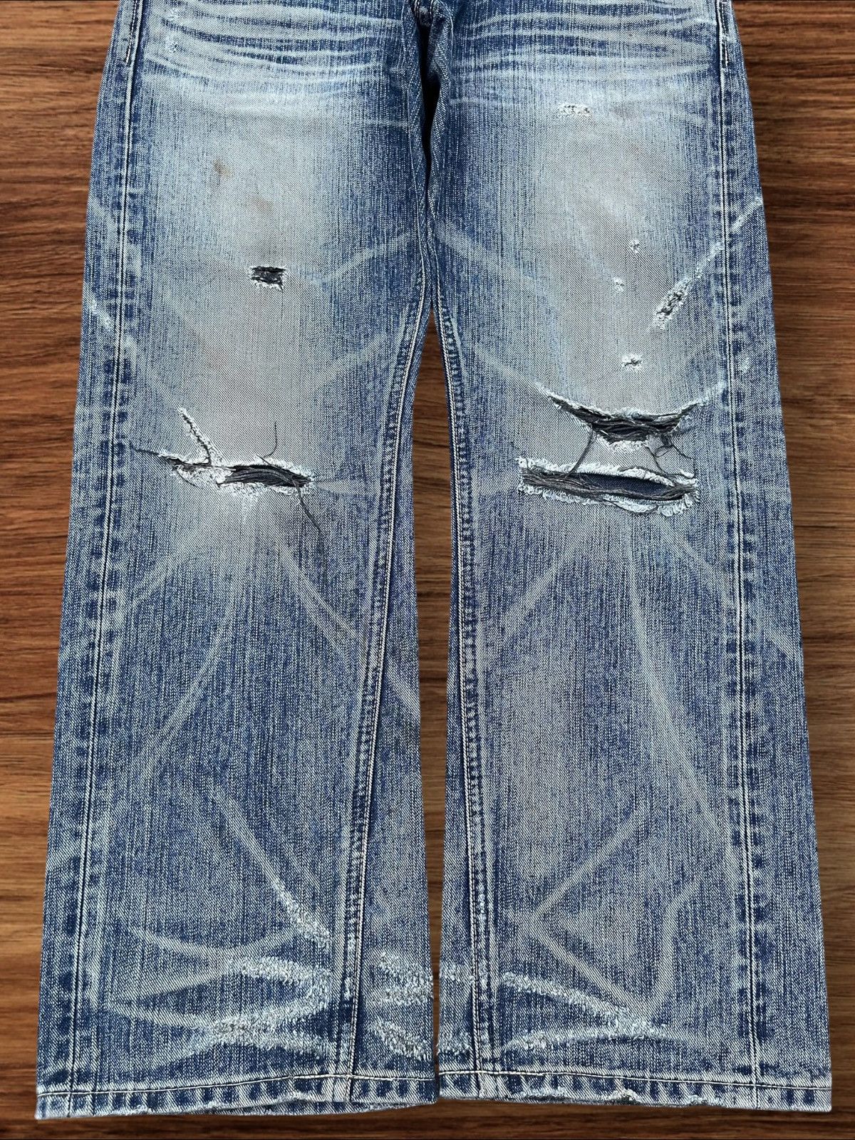 Edwin Vintage Japanese Brand Blue Way Distressed Wide Leg Jeans Size US 34 / EU 50 - 5 Thumbnail