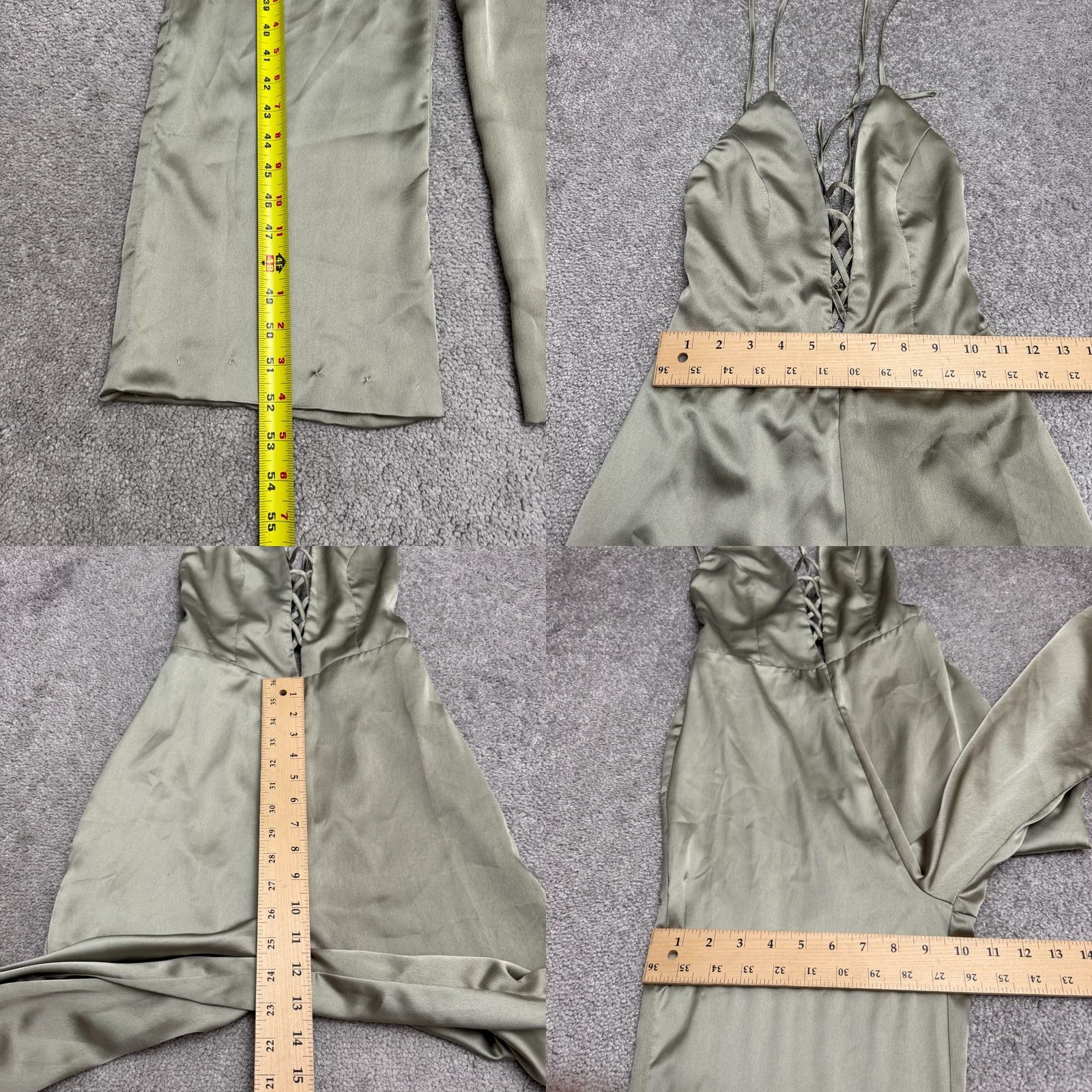 Vintage Tiger Mist Satin Lace Up Wide Leg Jumpsuit Womens XS Sage Green Party Size 26" / US 2 / IT 38 - 9 Thumbnail