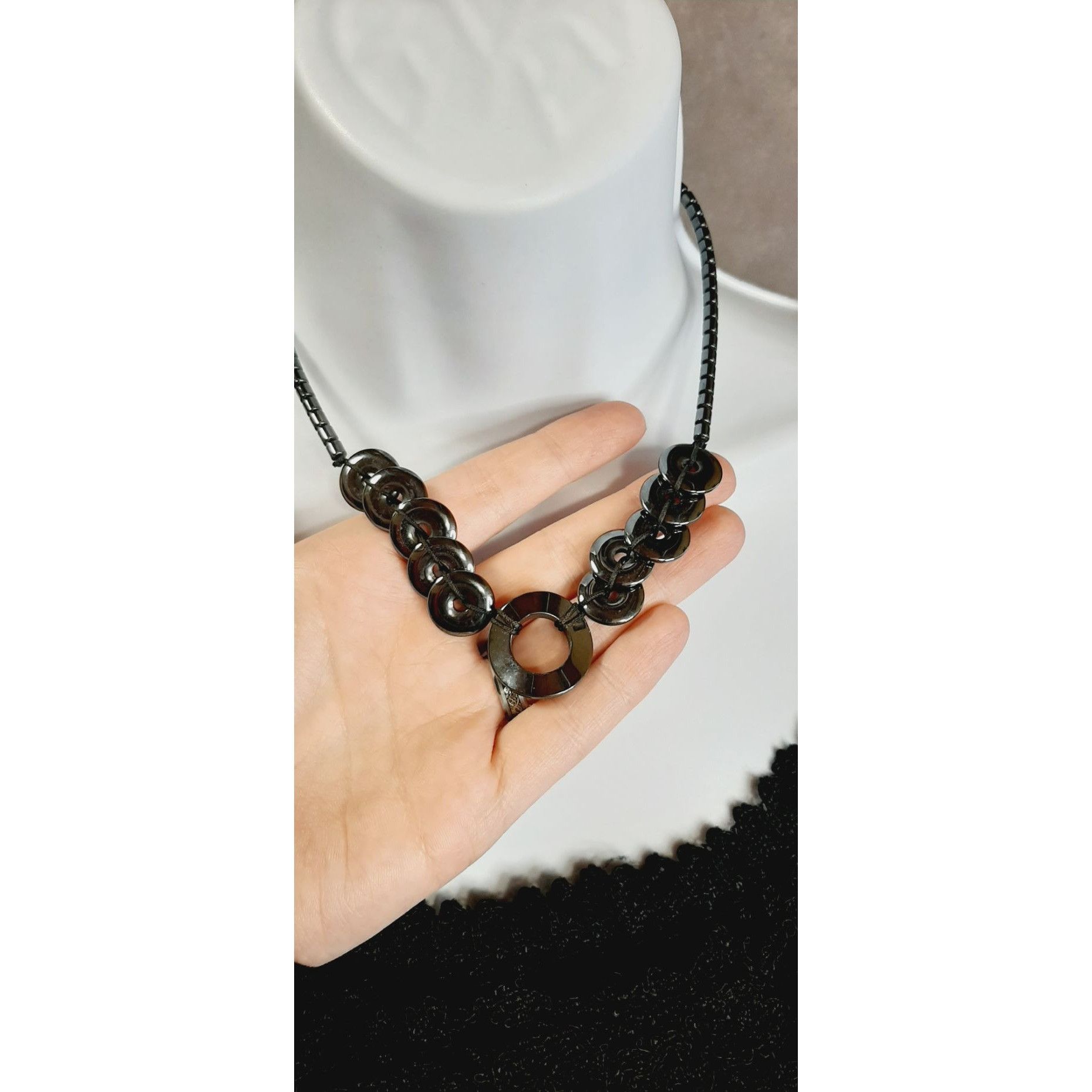 Other Hematite Necklace With Circular Pendant & Beaded Chain Size ONE SIZE - 2 Thumbnail