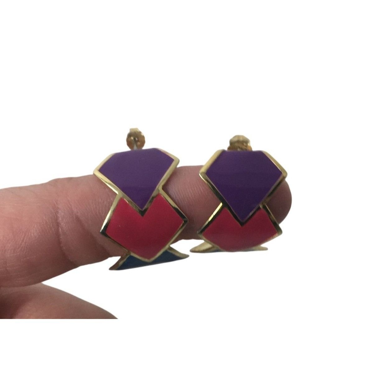 Other Vintage Women's Gold Tone Earrings (Blue, Pink, Purple) Size ONE SIZE - 4 Thumbnail