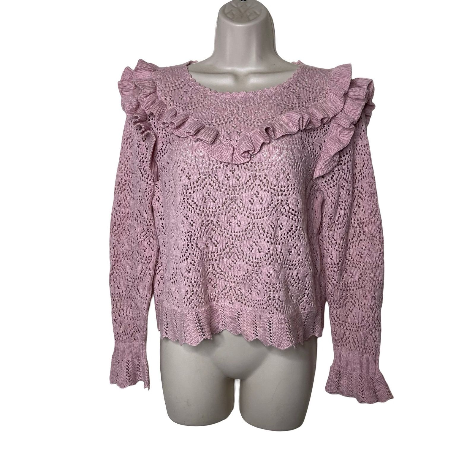 LoveShackFancy LOVESHACKFANCY Natalie Long Sleeve Pullover Sweater Pink M Size M / US 6-8 / IT 42-44 - 2 Thumbnail