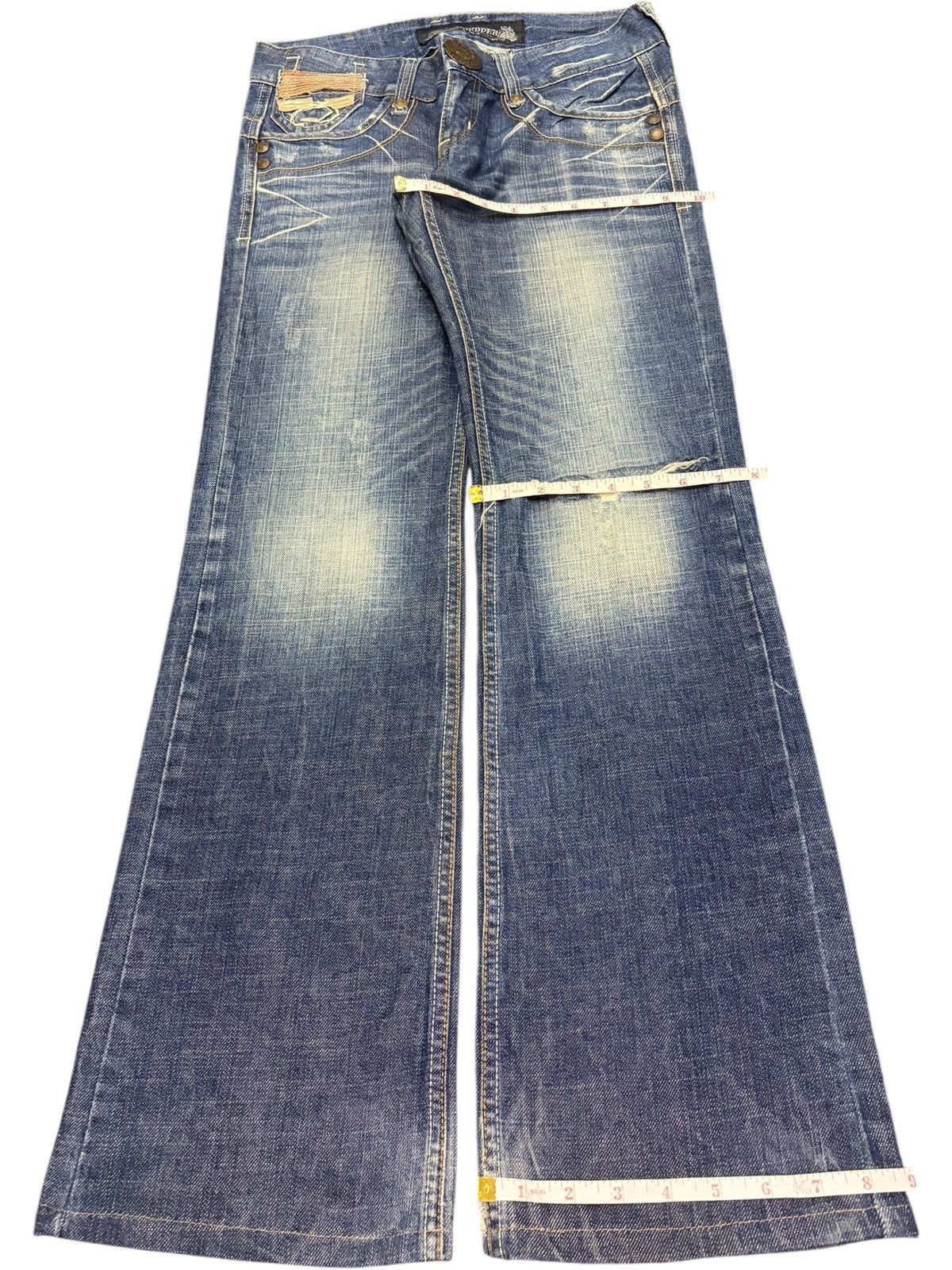 Hysteric Glamour Vintage Red Pepper Distressed Low Rise Flare Jeans Size 29" - 8 Thumbnail