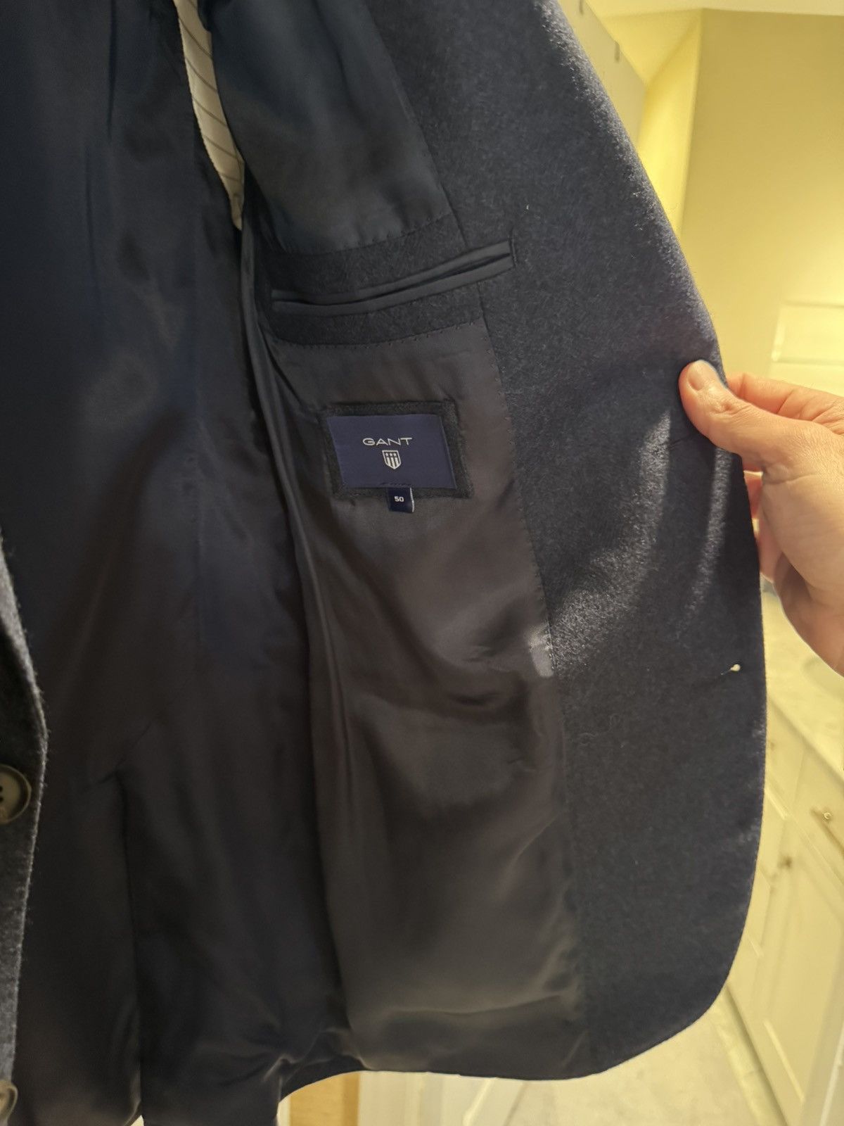Gant GANT Slim Fit Herringbone Wool Blend Navy Blazer Size 40R - 3 Thumbnail
