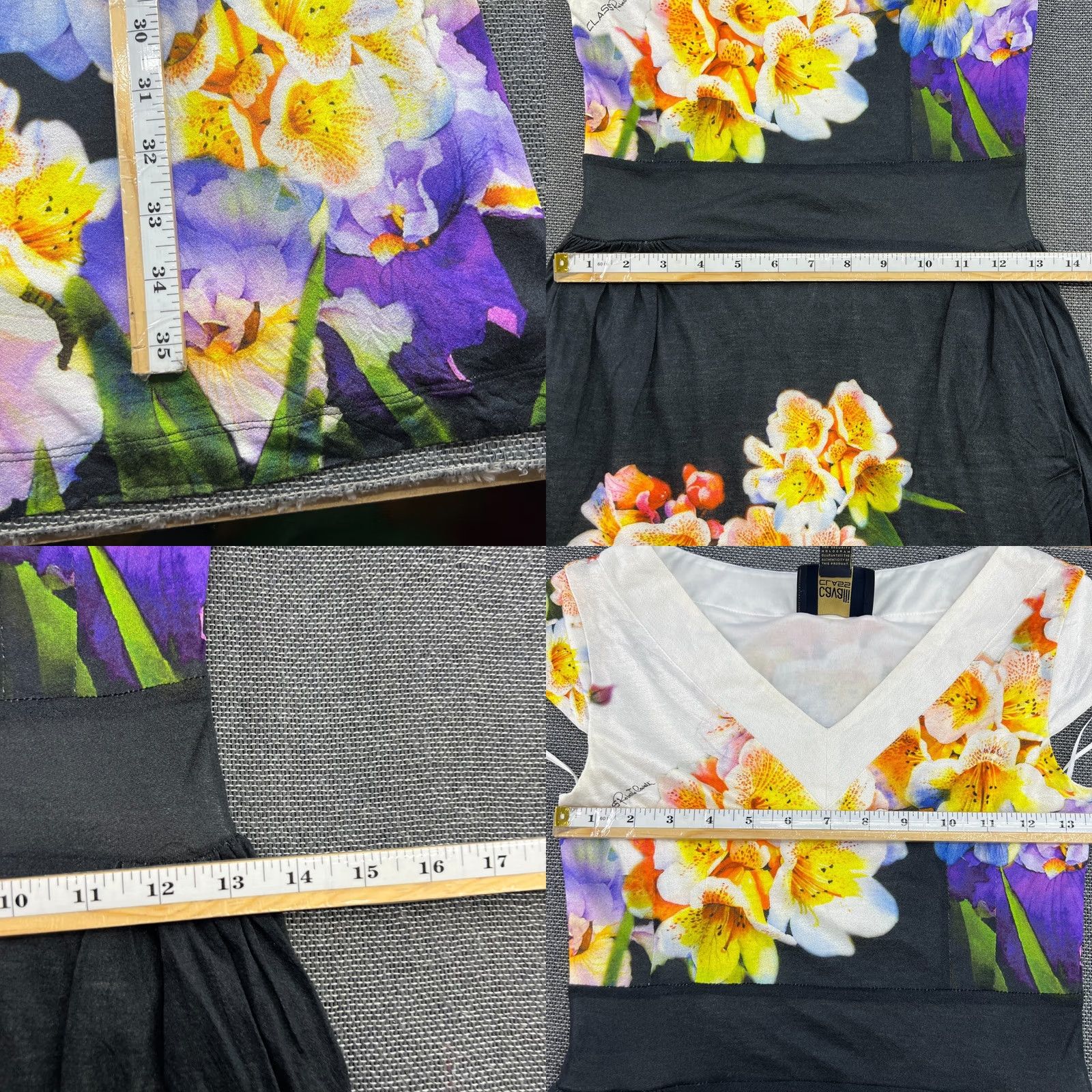 Vintage Cavalli Class Vintage Womens Floral Dress US Size 6 Black Midi V-Neck - Short Sleeve Size M / US 6-8 / IT 42-44 - 9 Thumbnail