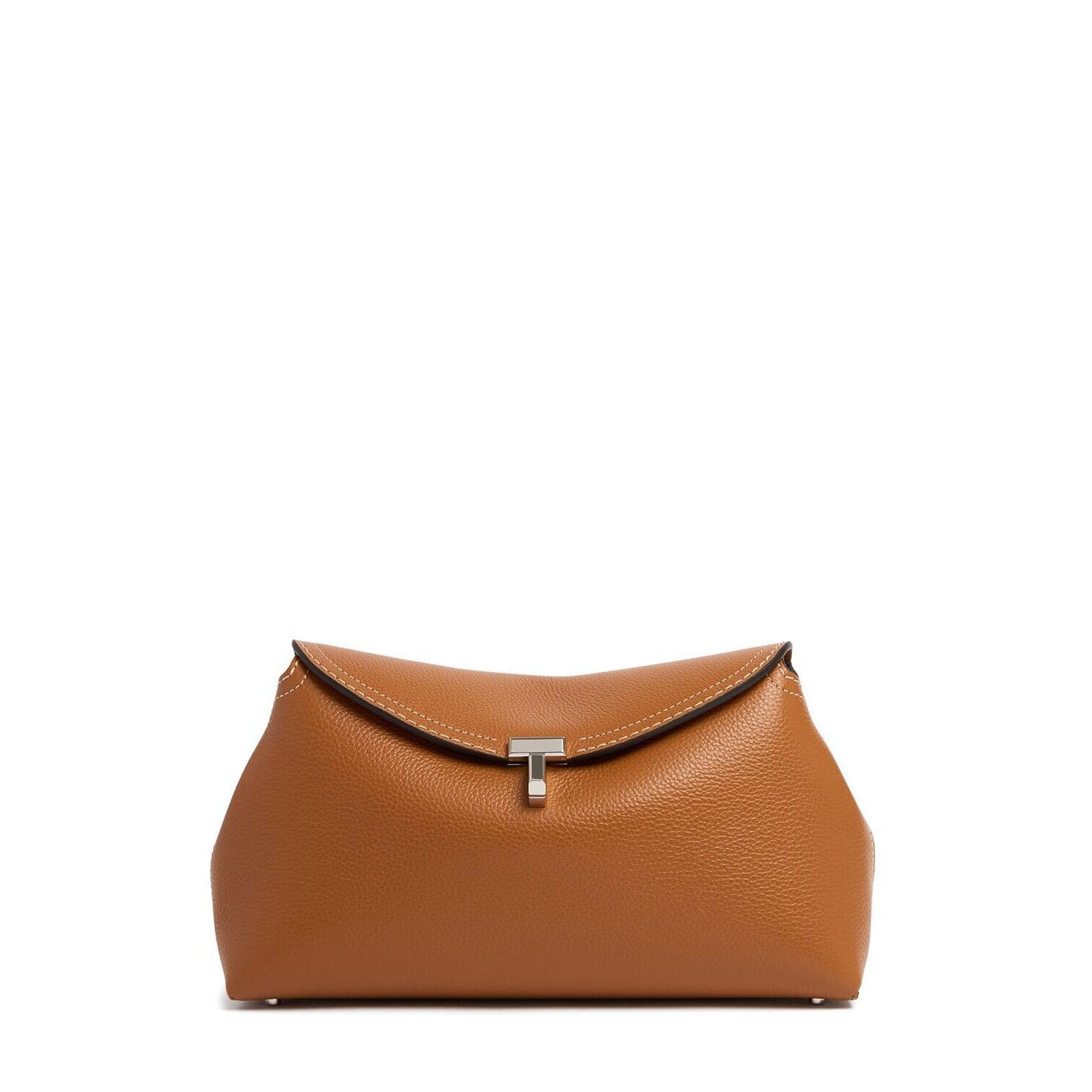 Toteme TOTEME T-Lock Tan Grain Brown/Silver Leather Clutch New Size ONE SIZE - 1 Thumbnail