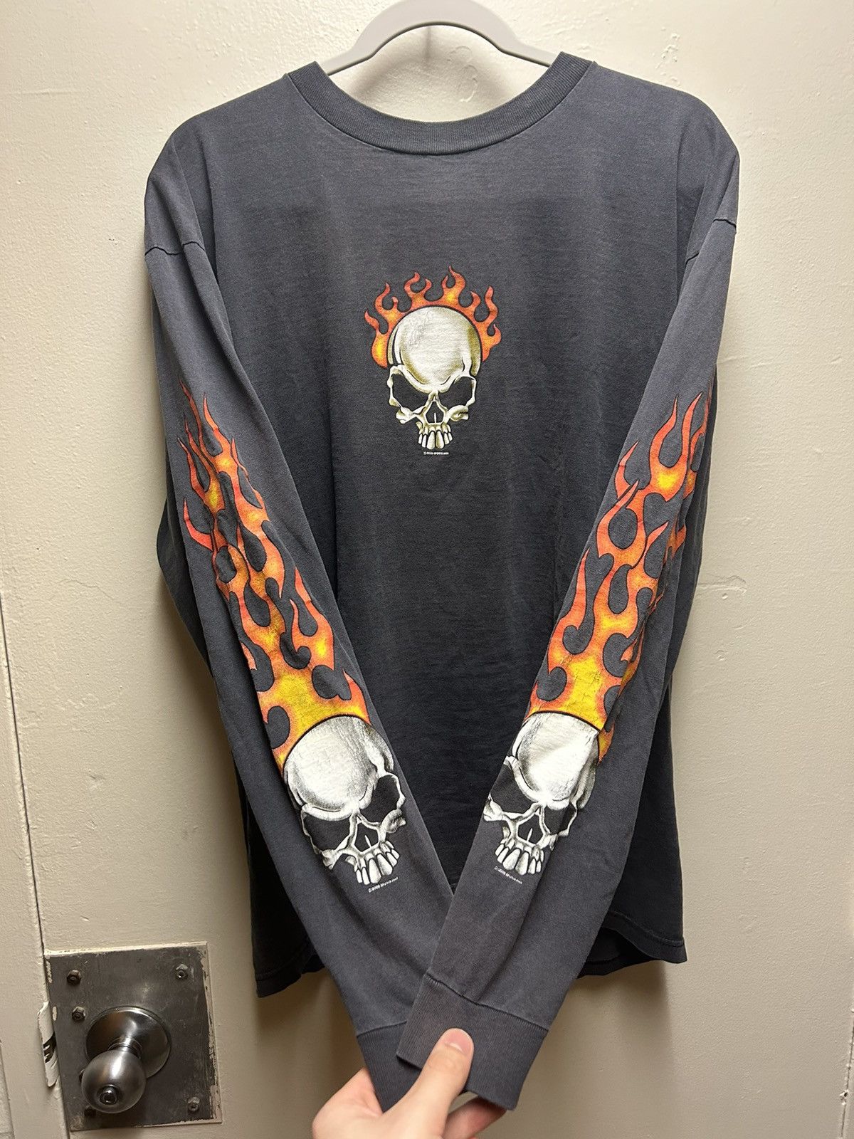 image of Harley Davidson x Vintage Sick Faded Flaming Skull Demon Long Sleeve 4Gseller in Black (Size Large)