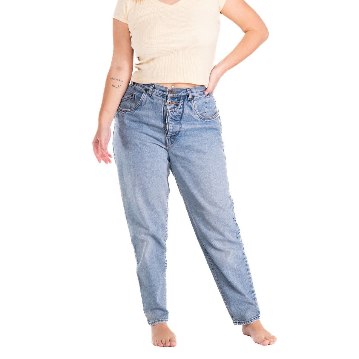 Vintage Vintage 90s Bonjour Light Wash Tapered Mom Jeans Size 30" / US 8 / IT 44 - 2 Thumbnail