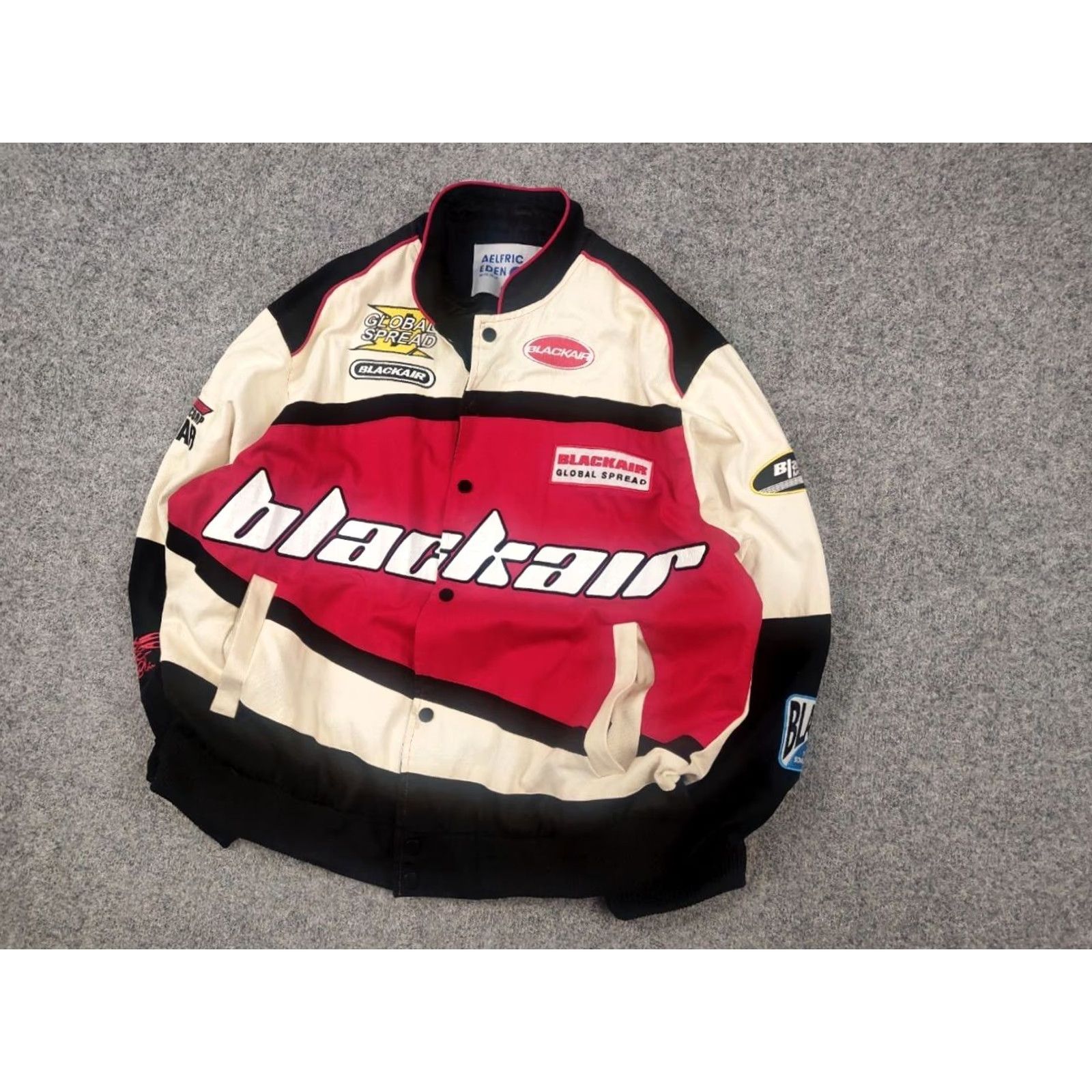 Vintage Aelfric Eden Blackair Motorsports Vintage Racing Bomber Jacket Logo Y2K Style Mens M Black Logo 90s Racing Jacket Size US M / EU 48-50 / 2 - 5 Thumbnail