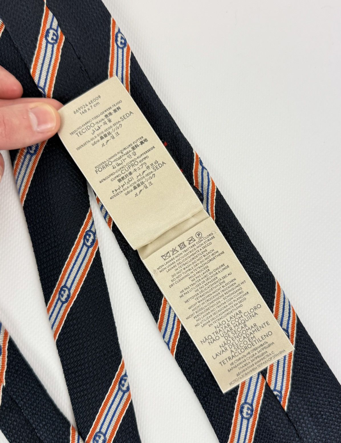 Gucci Gucci Luxury 100% silk Tie Blue Striped Logo Necktie for Men Size ONE SIZE - 10 Thumbnail