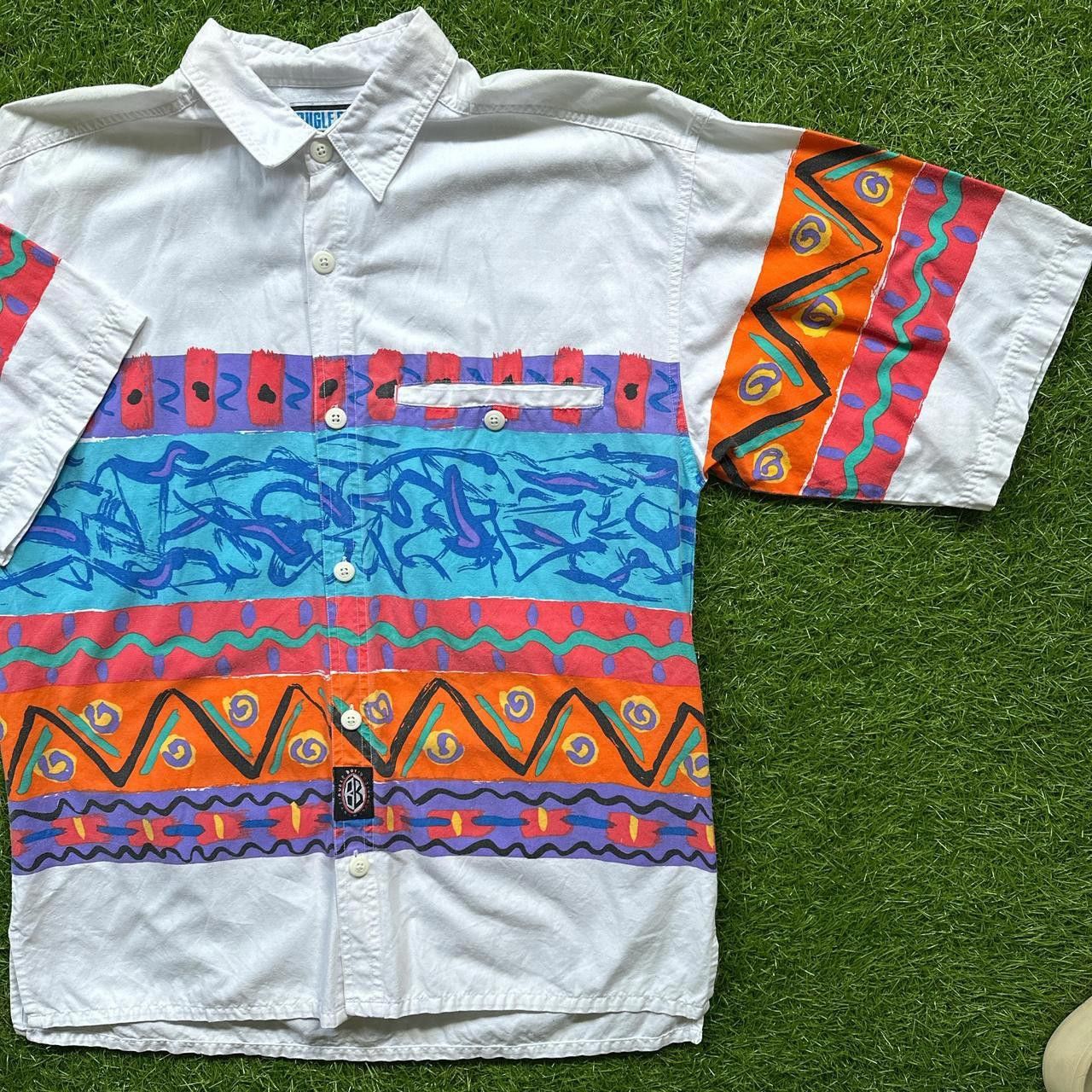 Designer 90s Bugle Boy Mens shirt M Button Surf Beach Geo 80s Vintage Size US M / EU 48-50 / 2 - 2 Thumbnail