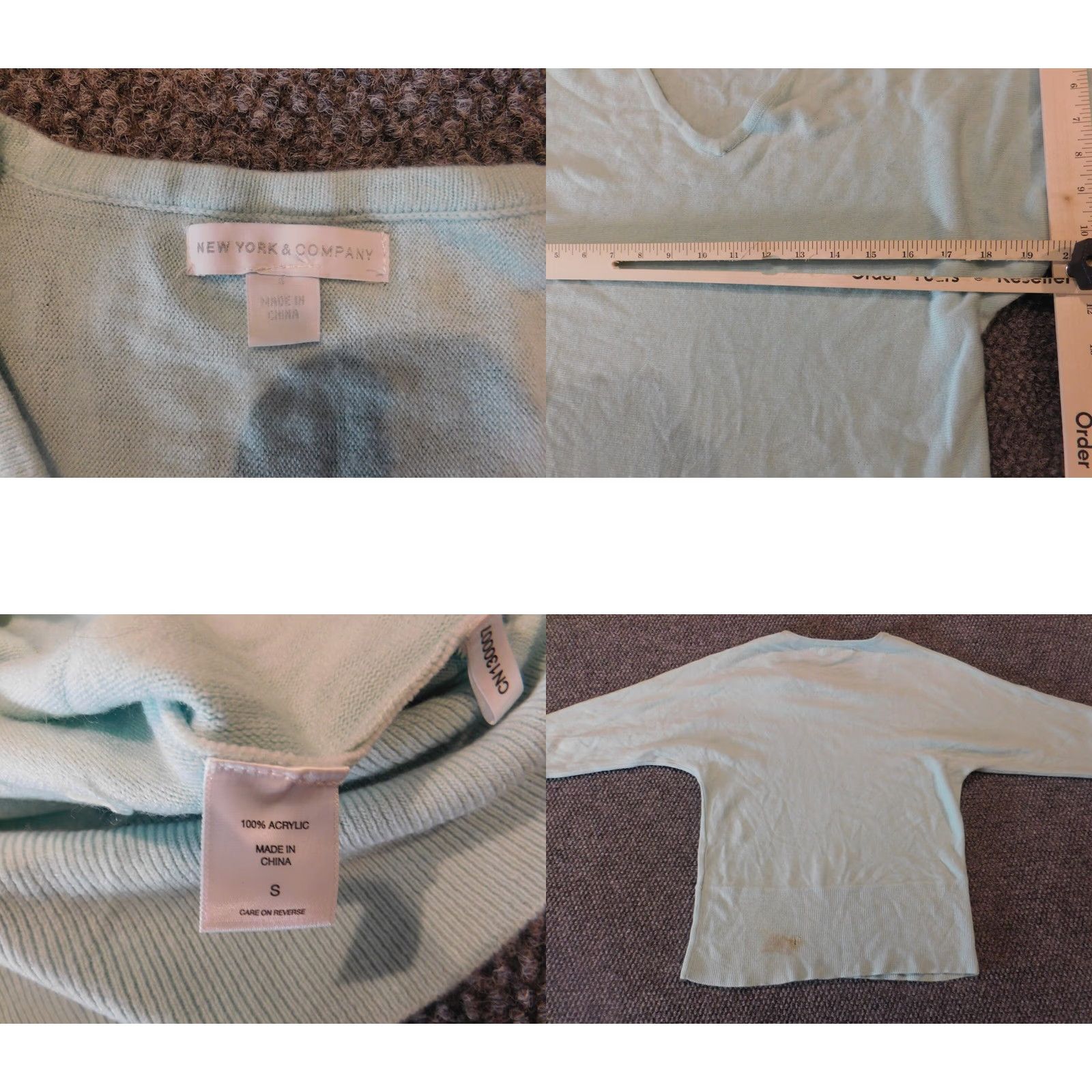 Vintage New York and Company Womens Sweater S Blue V-neck Pullover Balloon Sleeve Knit Acrylic Button Regular Pullover Modern 90s? Size S / US 4 / IT 40 - 8 Thumbnail