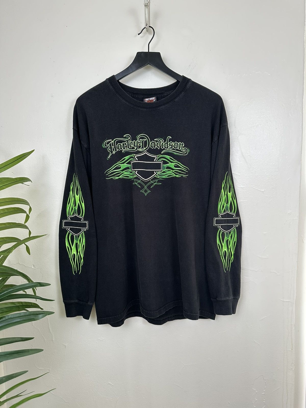 Harley Davidson × Vintage (XL) SICK GREEN FLAMES Harley Davidson Longsleeve Tee Size US XL / EU 56 / 4 - 3 Thumbnail