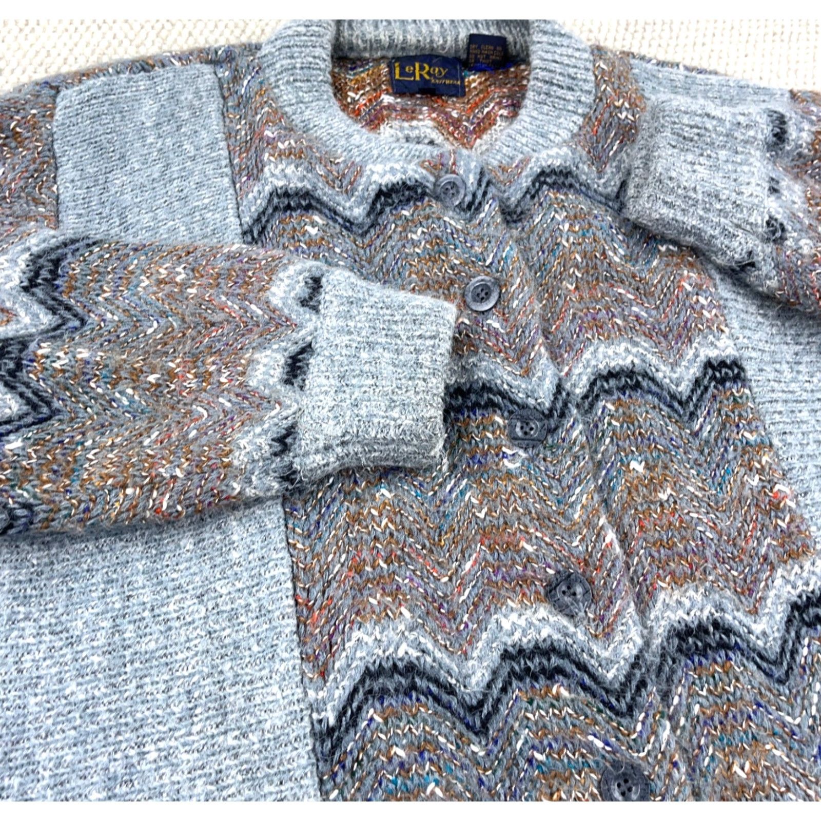 Vintage VINTAGE LeRoy Cardigan Sweater Women XL Gray Chunky-Knit 80s 90s Bohemian Size XL / US 12-14 / IT 48-50 - 5 Thumbnail