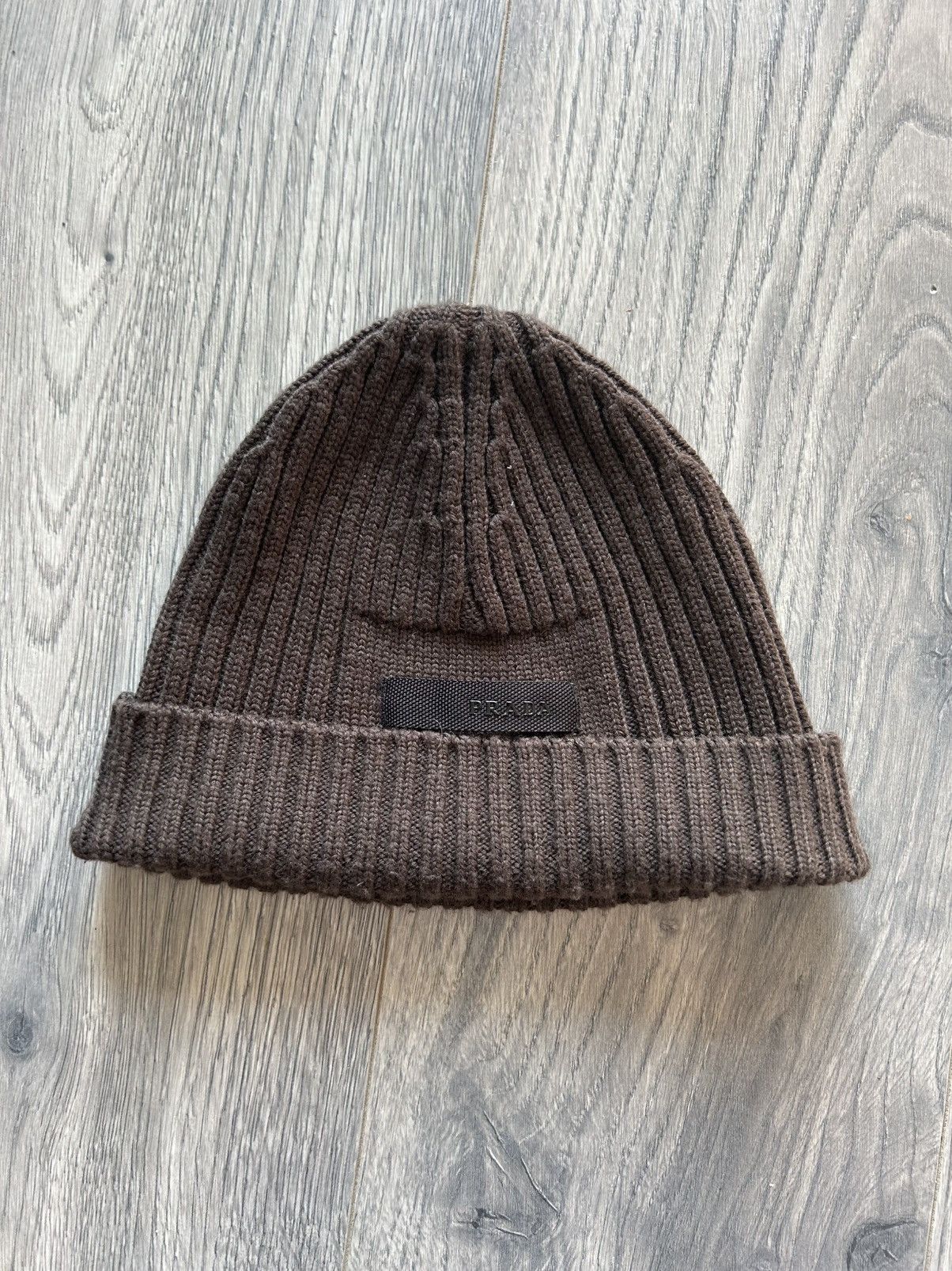 Prada Prada Brown Ribbed Wool Beanie Size ONE SIZE - 1 Thumbnail
