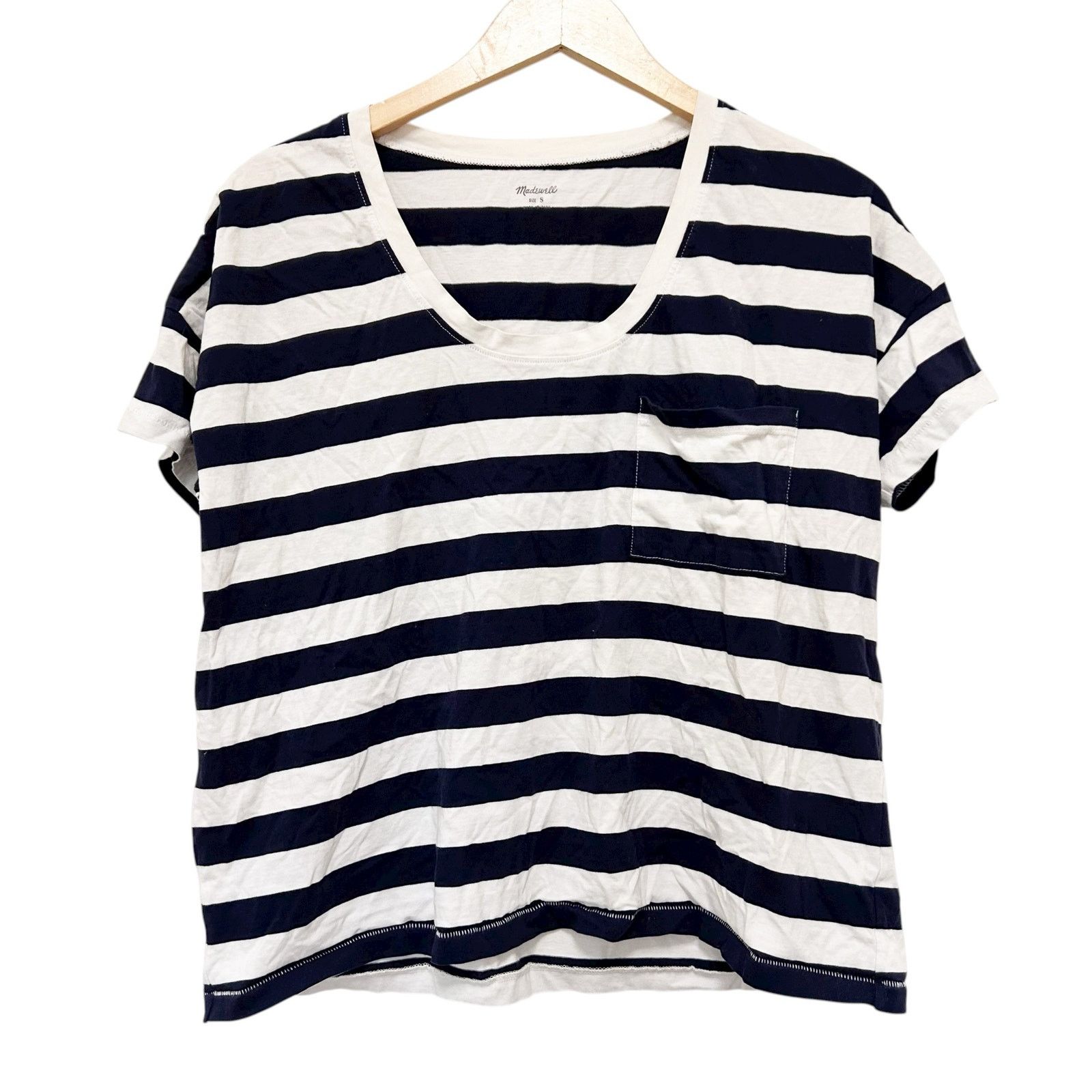 Madewell Madewell Navy Blue White Striped U Neck T Shirt Sz S Size S / US 4 / IT 40 - 1 Thumbnail