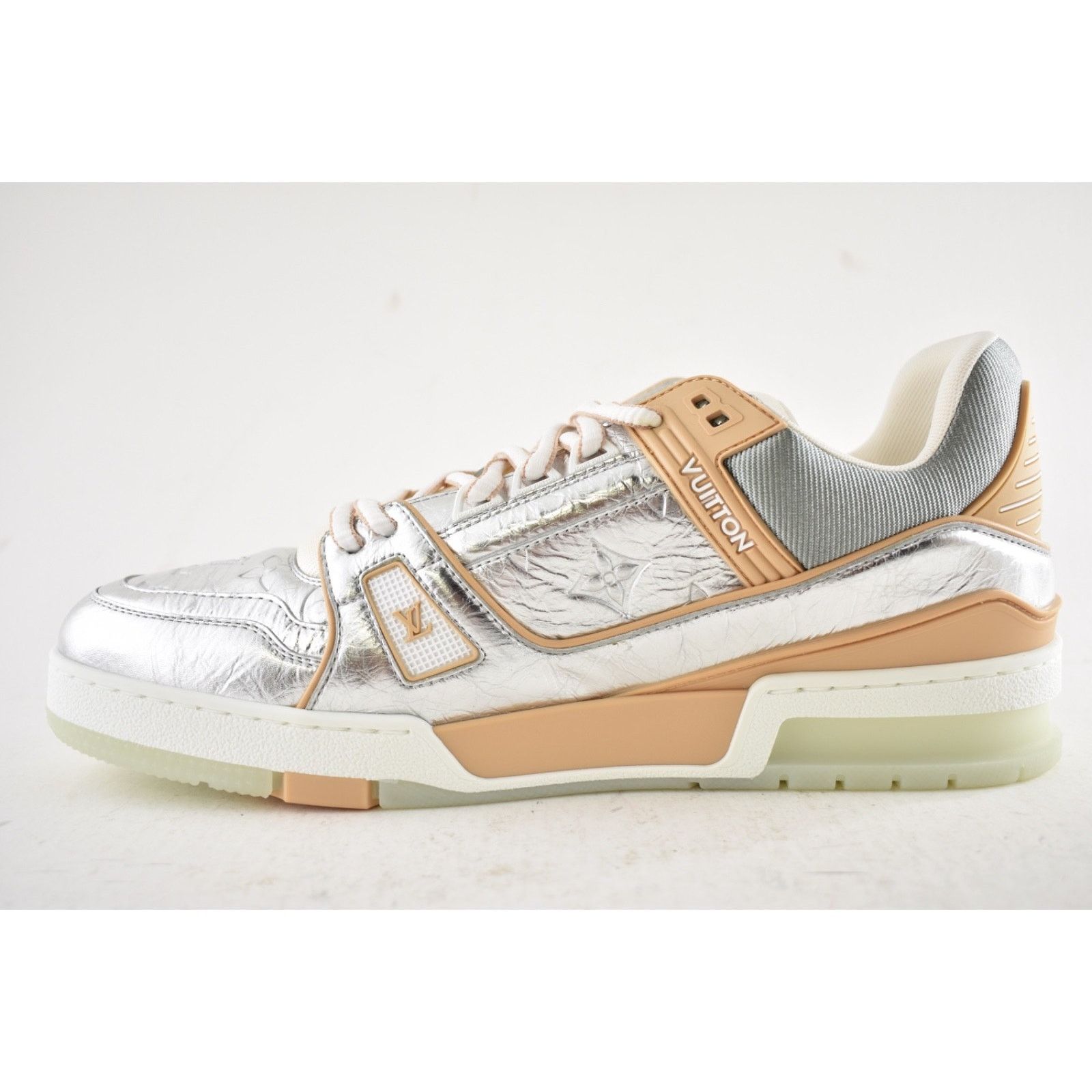 Louis Vuitton Louis Vuitton Metallic Silver Beige White Low Top Trainer Size US 10 / EU 43 - 14 Thumbnail