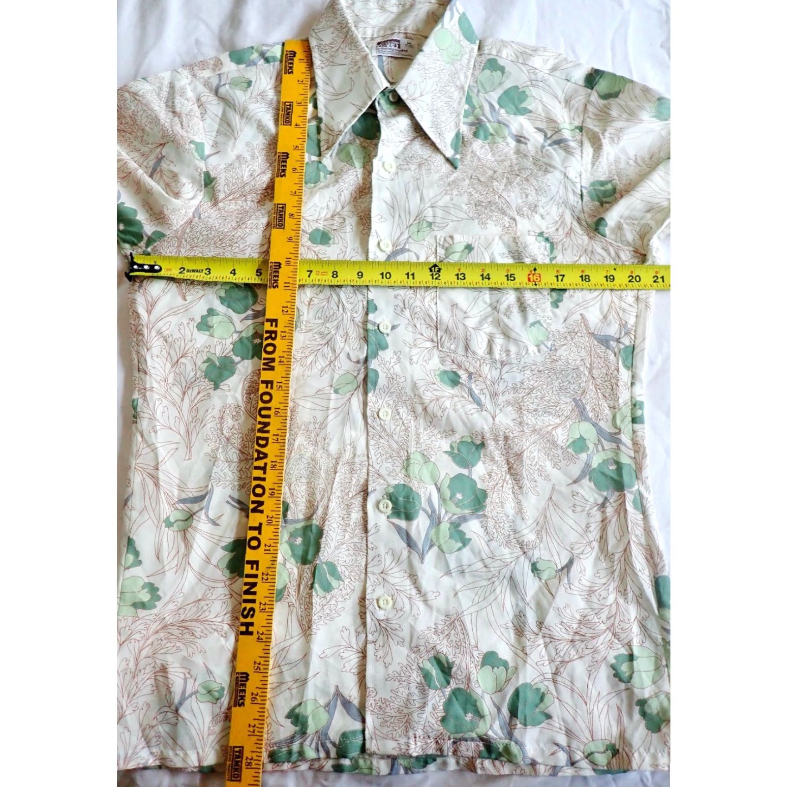 Vintage Montgomery Ward Mens M Floral Leaf AOP Shirt 70s Vintage Disco Rockabilly Big Collar Size US M / EU 48-50 / 2 - 2 Thumbnail