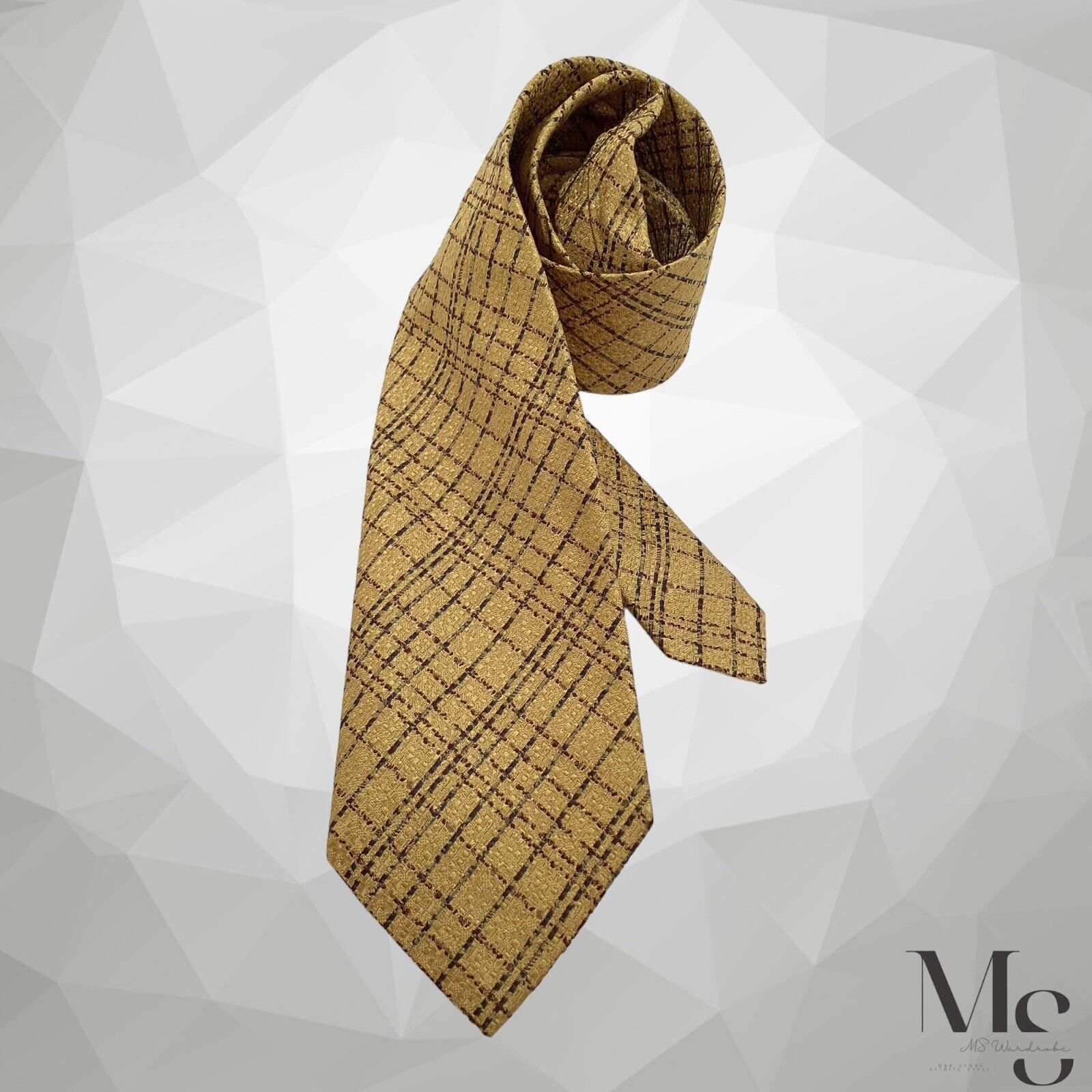 Ungaro Paris UNGARO Gold PLaid Silk Tie Made In Italy W: 3.5" EX COND Size ONE SIZE - 2 Thumbnail
