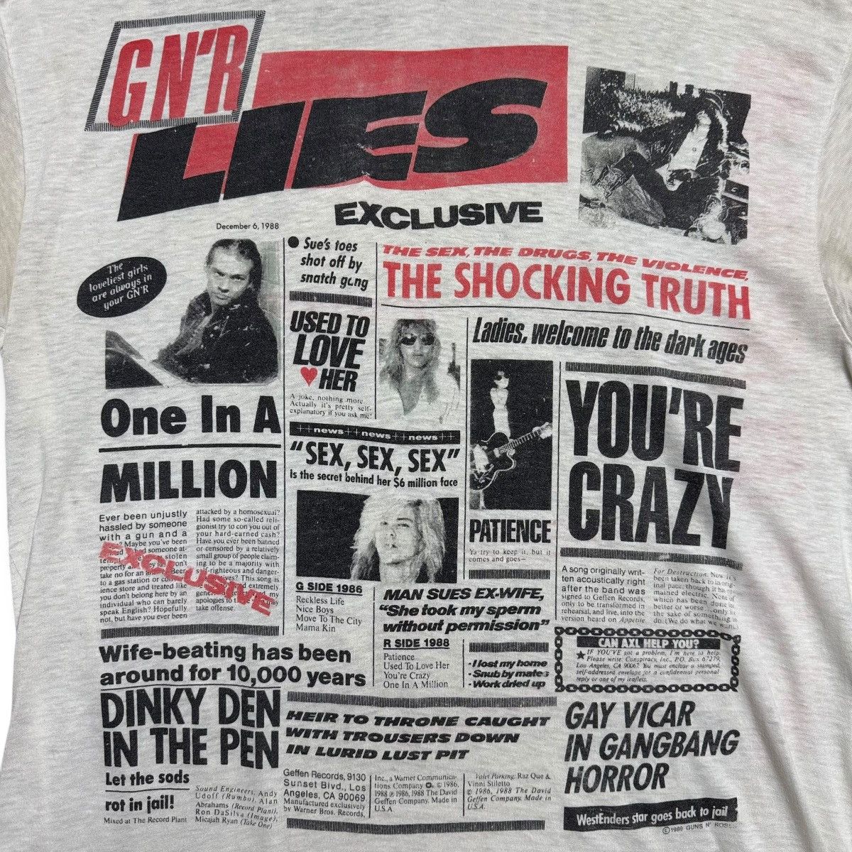Vintage 1989 Guns N Roses GN’R Lies Album Promo Tshirt Size US M / EU 48-50 / 2 - 11 Thumbnail