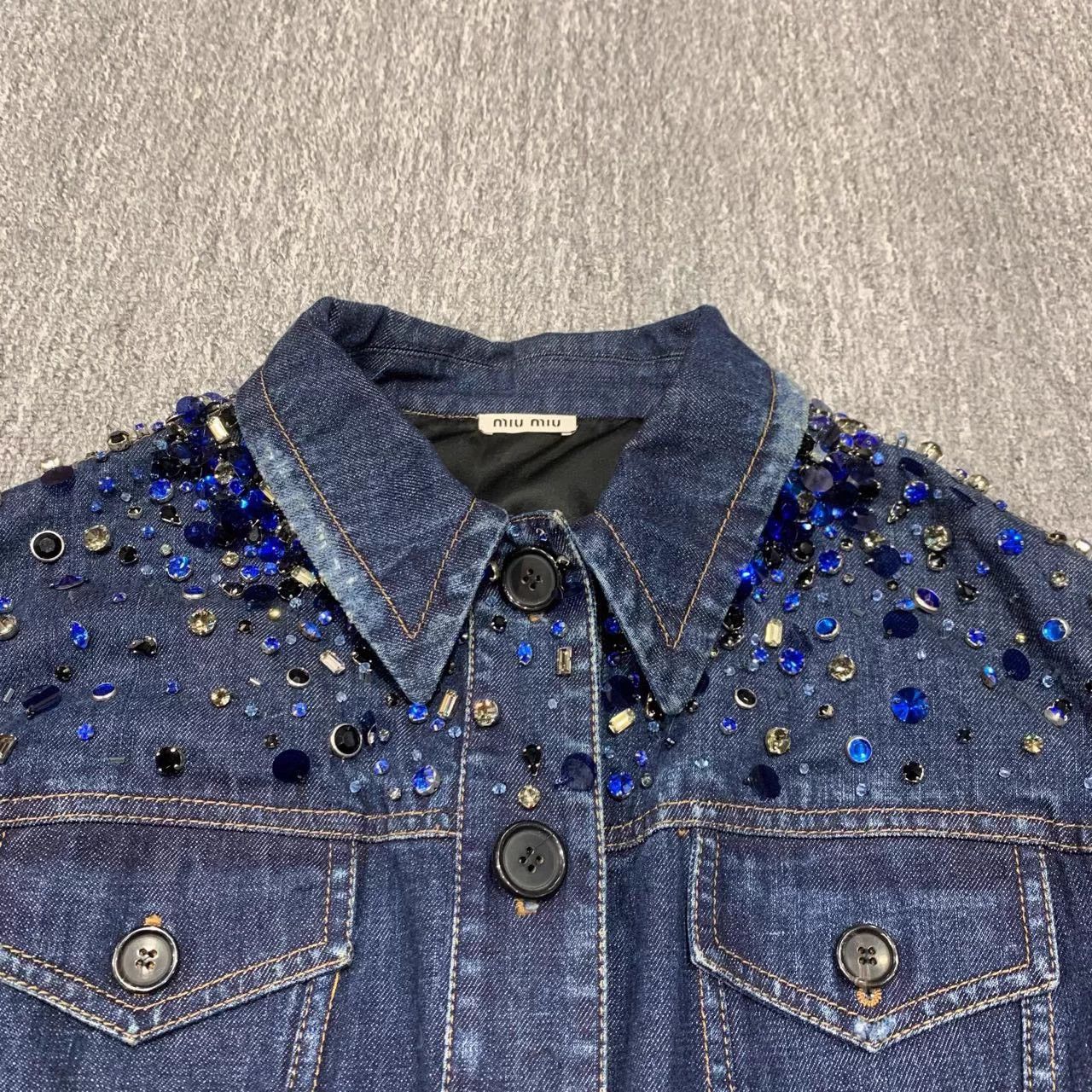 Miu Miu Miu Miu blue crystal denim short jacket women's Size M / US 6-8 / IT 42-44 - 9 Thumbnail