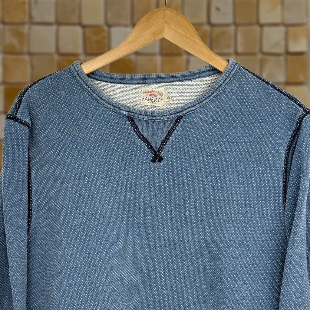 Faherty Faherty Sweatshirt Knit Indigo Blue Crewneck Mens M Logo Regular Pullover All Seasons Long Sleeve Size US M / EU 48-50 / 2 - 1 Thumbnail