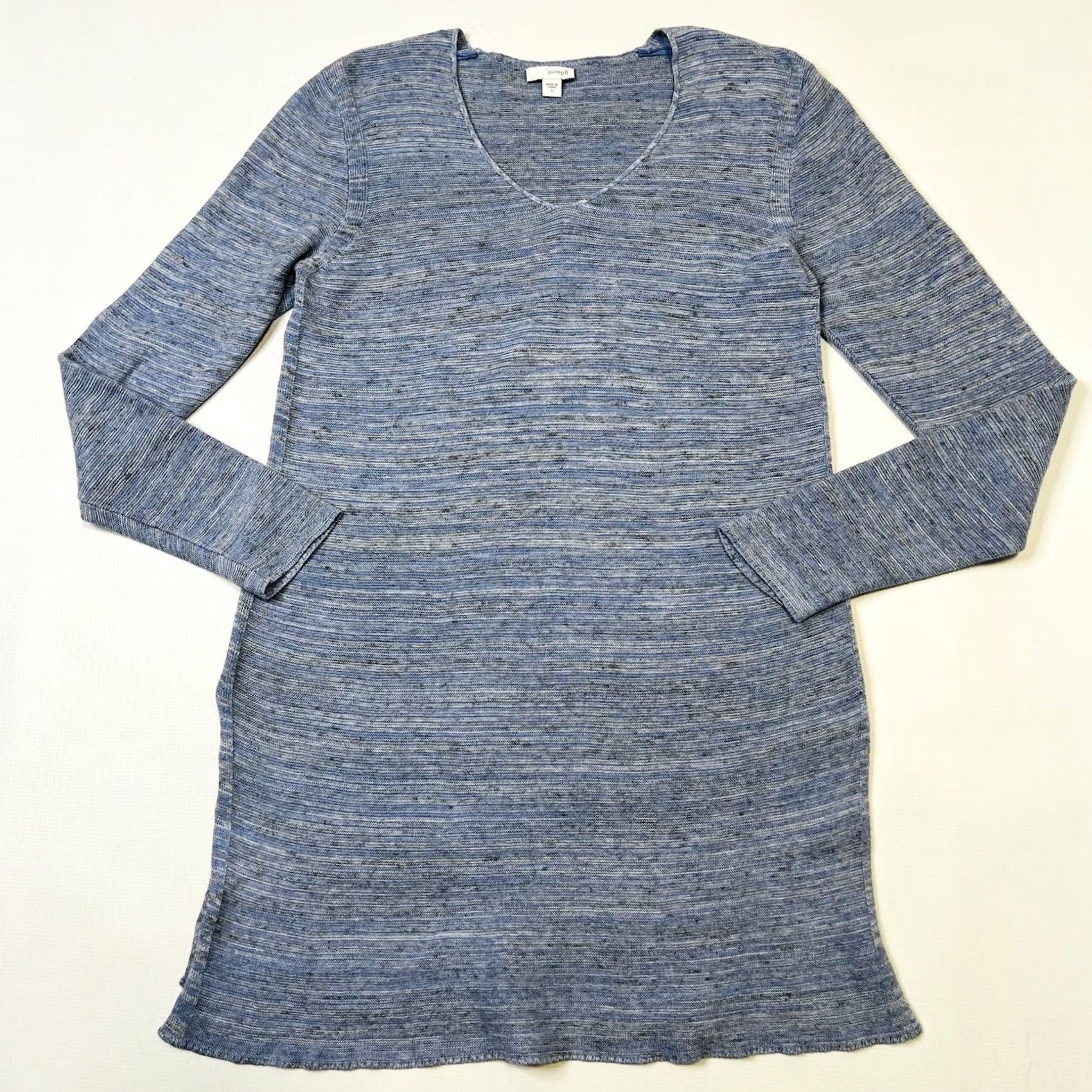 J. Jill J. Jill Tunic Sweater Top S Cotton Linen Modal Rayon Striped Blue V-Neck Long Sleeve Knit Relaxed Casual Womens Size S / US 4 / IT 40 - 4 Thumbnail