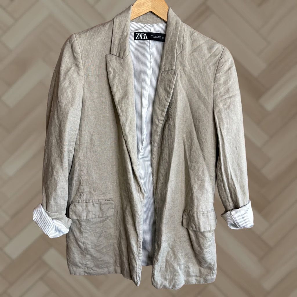 Zara ZARA Blazer Jacket Women's Beige 100% Linen Lined Size M Regular Notch Lapel Size M / US 6-8 / IT 42-44 - 1 Thumbnail