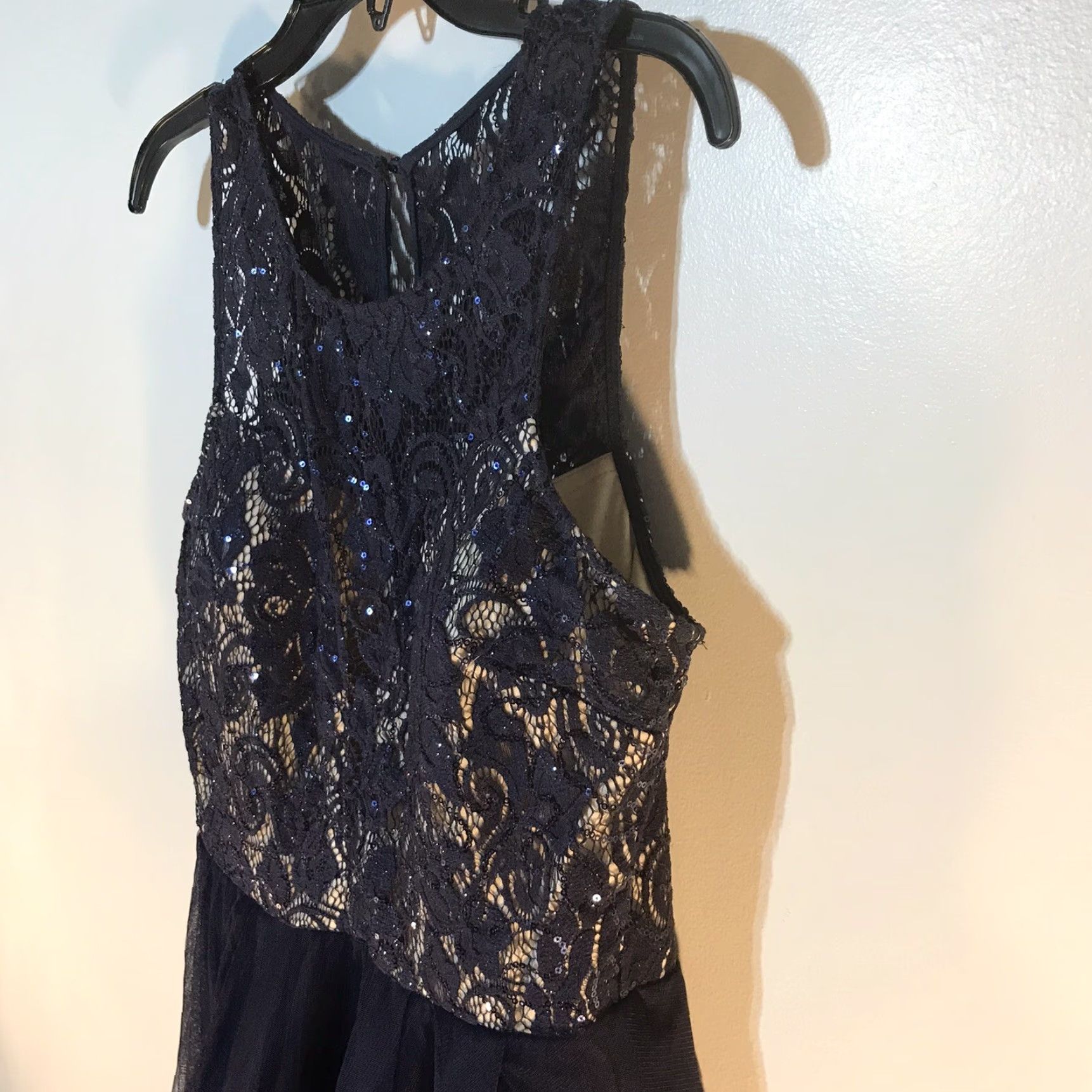 Vintage Speechless Navy Lace Sequin Midi Dress with Tulle Ruffle Skirt Womens Size 11 Formal Size L / US 10 / IT 46 - 5 Thumbnail