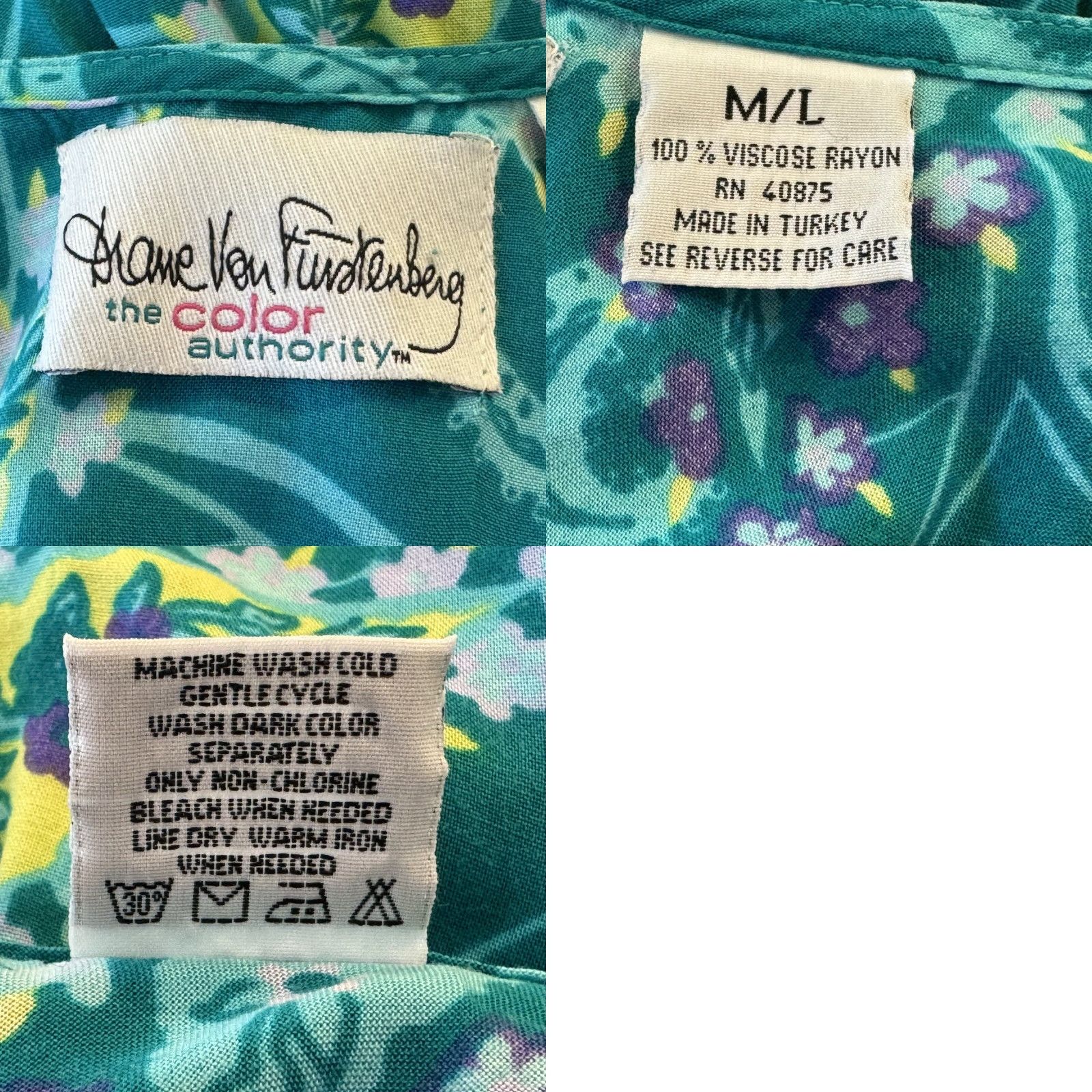 Diane von Furstenberg VINTAGE Diane von Furstenberg Maxi Dress M/L Green Paisley Rayon Bohemian Lounge Patio Short Sleeve Round Neck Pockets Tie Back Size M / US 6-8 / IT 42-44 - 8 Thumbnail