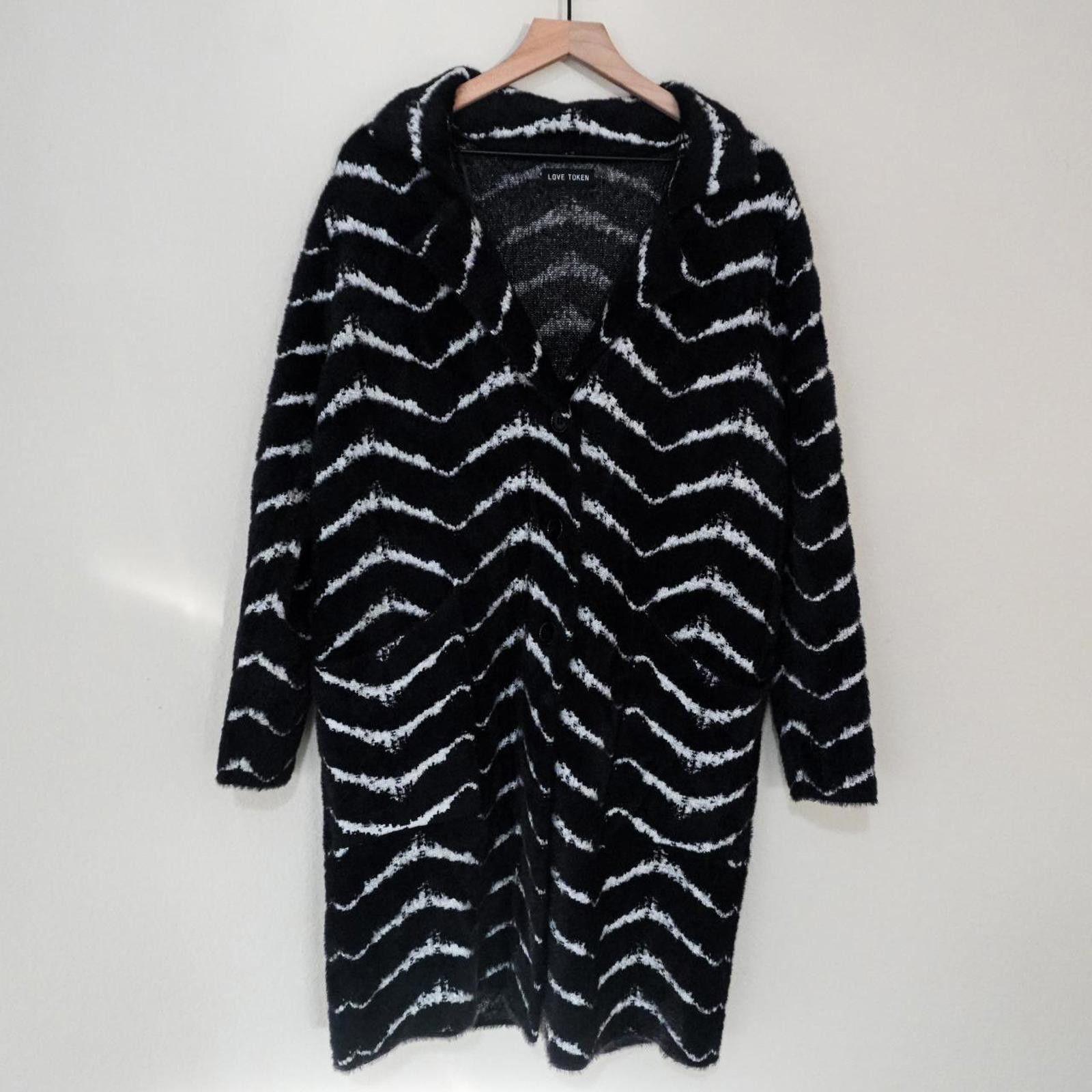 Other Love Token Open Front Shall Women's M Black White Striped Size M / US 6-8 / IT 42-44 - 1 Thumbnail