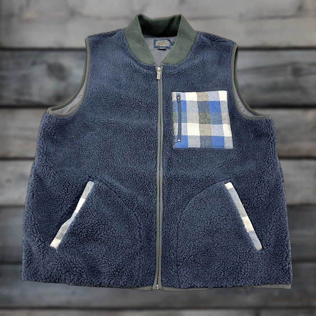 Pendleton Pendleton Vest XL Blue Fleece Full Zip Wool Bomber Jacket Lined Pockets Regular Mens Size US XL / EU 56 / 4 - 1 Thumbnail